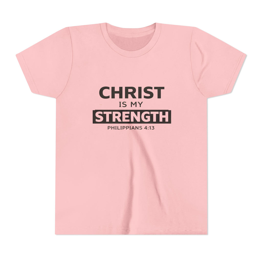 Boys Youth Tee - "Christ Is My Strength" Philippians 4:13 Christian Kids Shirt