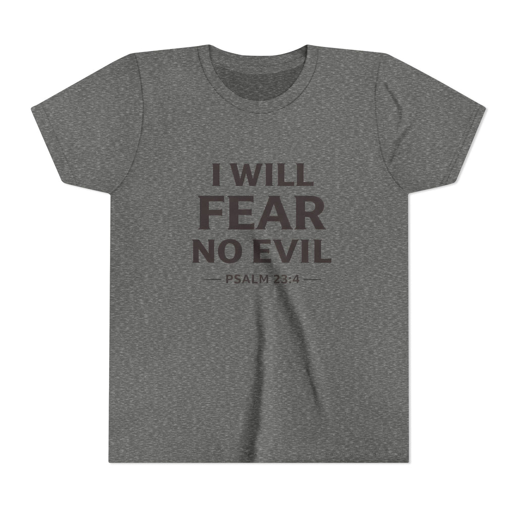 Boys Youth Tee – “I Will Fear No Evil” Psalm 23:4 Christian Faith Shirt