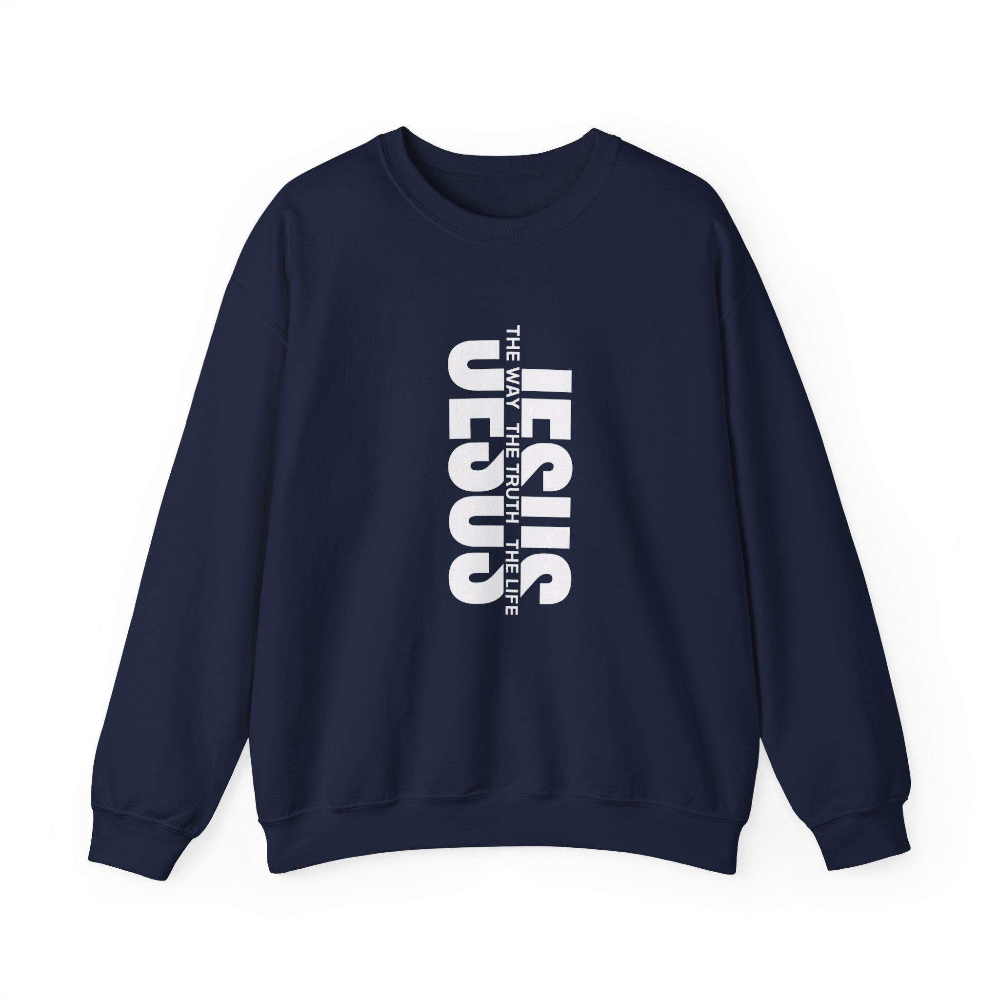 Womens Jesus Vertical Text Crewneck Sweatshirt — The Lamb Is Alive Christian Pullover