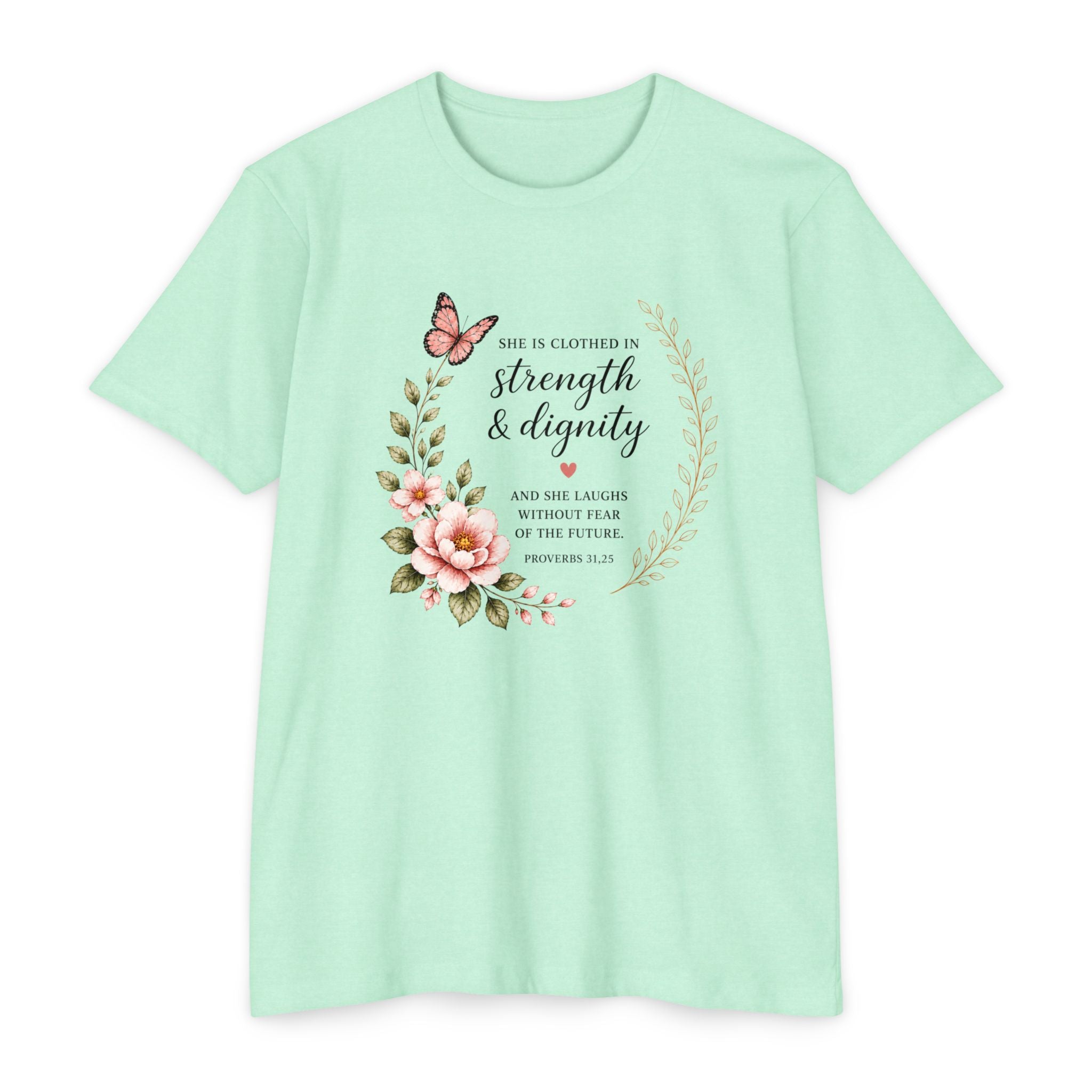 Womens Strength and Dignity Scripture Shirt | Floral Bible Verse Tee