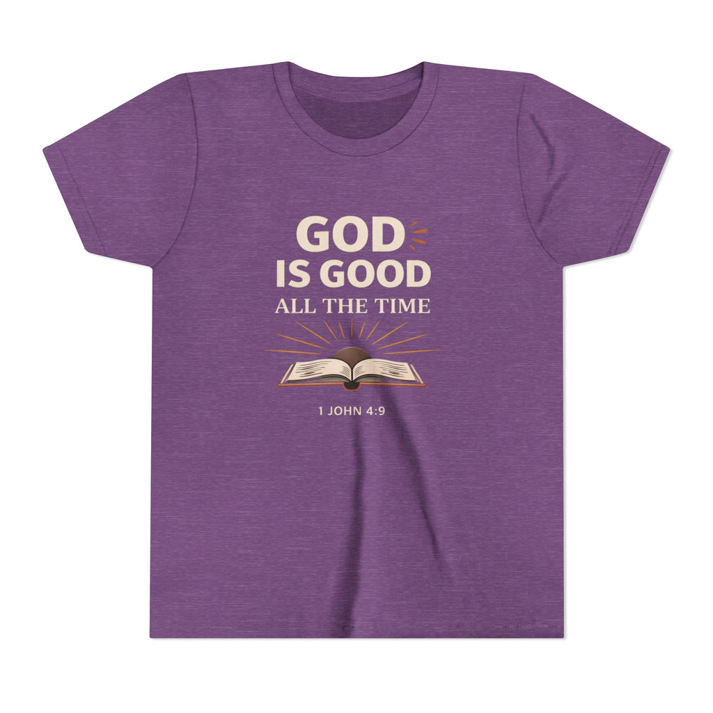 Boys Youth T-Shirt — "God Is Good All The Time" Bible Verse Tee (1 John 4:9)