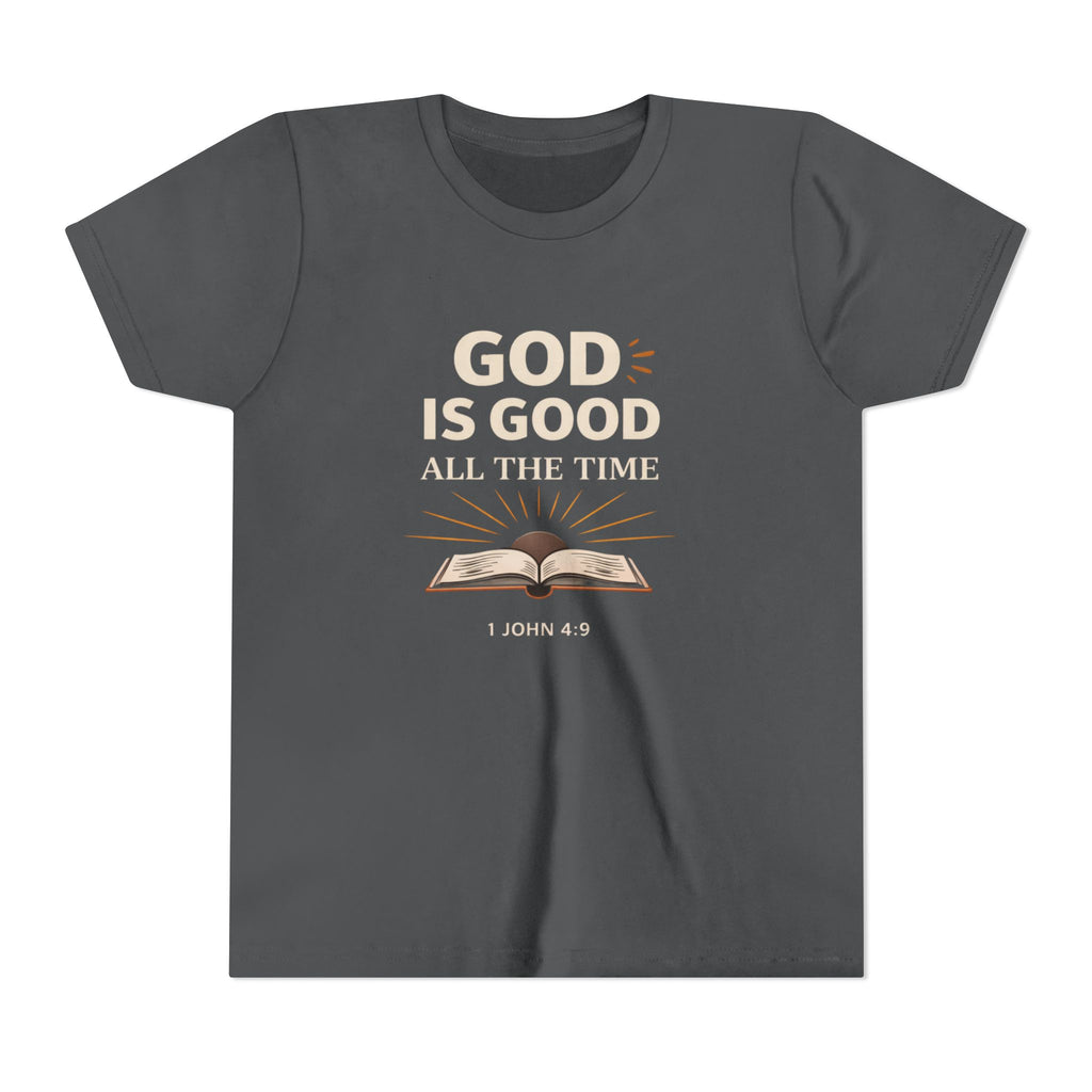 Boys Youth T-Shirt — "God Is Good All The Time" Bible Verse Tee (1 John 4:9)