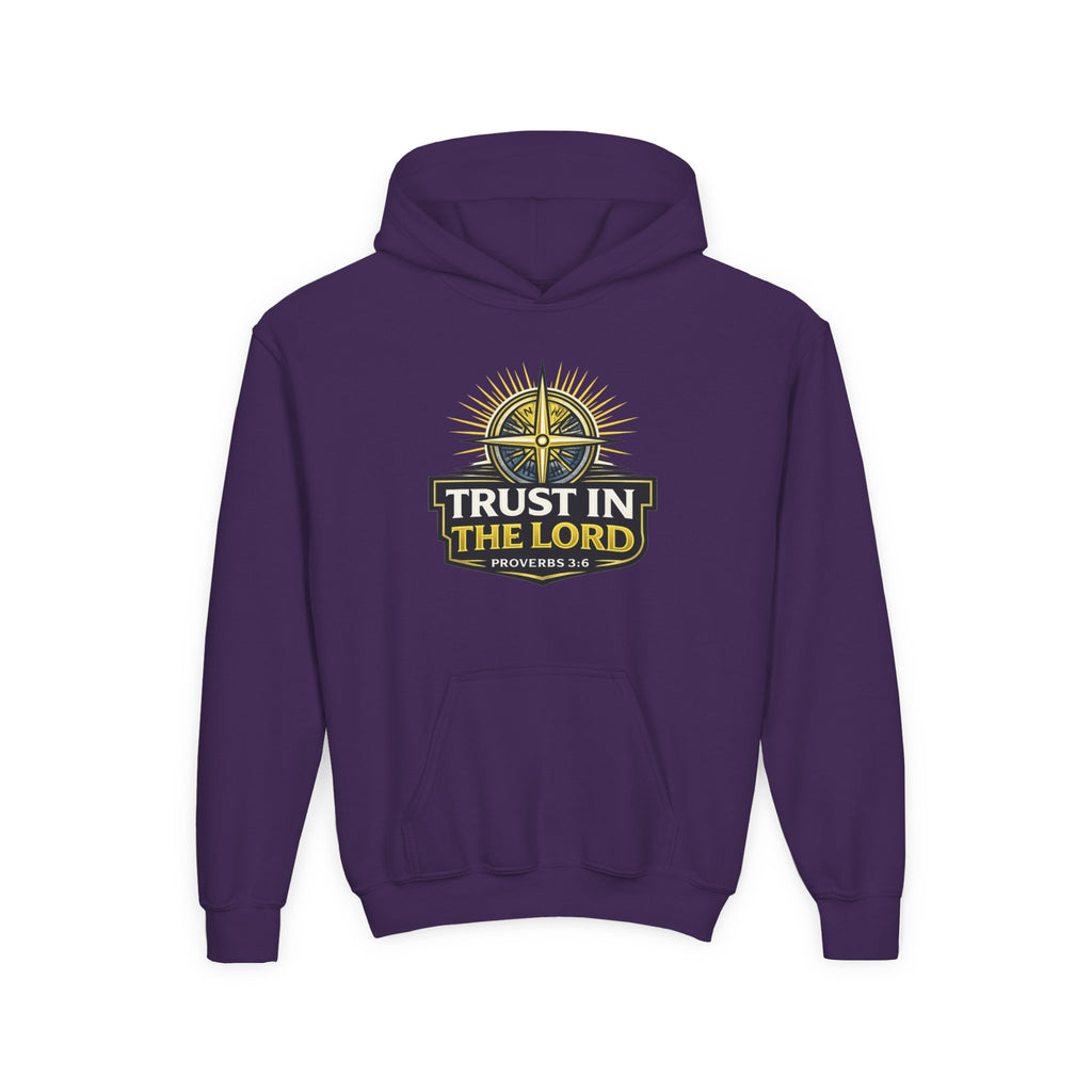Youth Hoodie — "Trust in the Lord" Christian Compass Sweatshirt (Proverbs 3:5)
