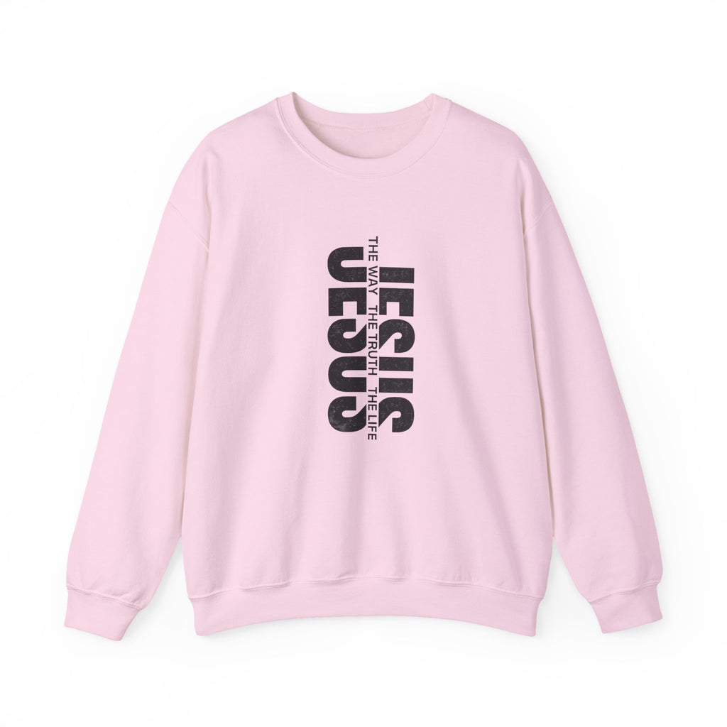 Womens Jesus Vertical Text Crewneck Sweatshirt — The Lamb Is Alive Christian Pullover