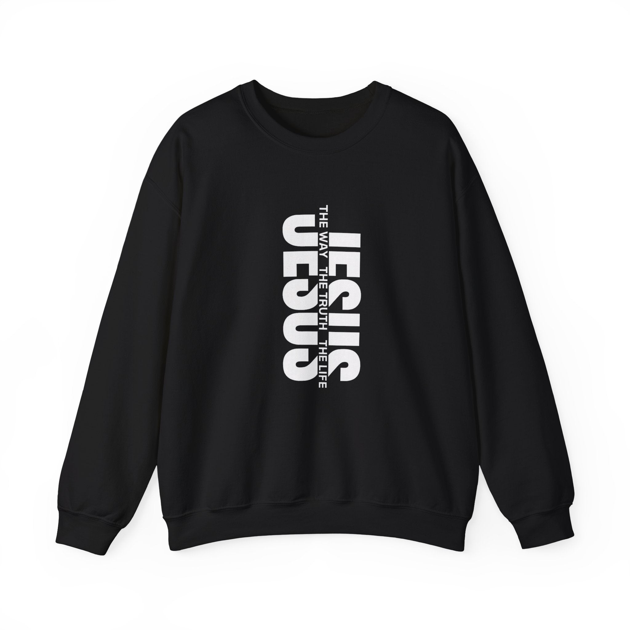 Womens Jesus Vertical Text Crewneck Sweatshirt — The Lamb Is Alive Christian Pullover