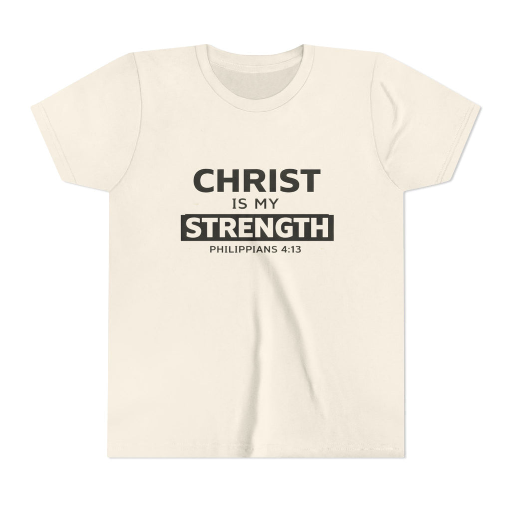Boys Youth Tee - "Christ Is My Strength" Philippians 4:13 Christian Kids Shirt