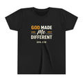 Girls Youth Tee – "God Made Me Different" Christian Kids T‑Shirt (Eph. 2:10)