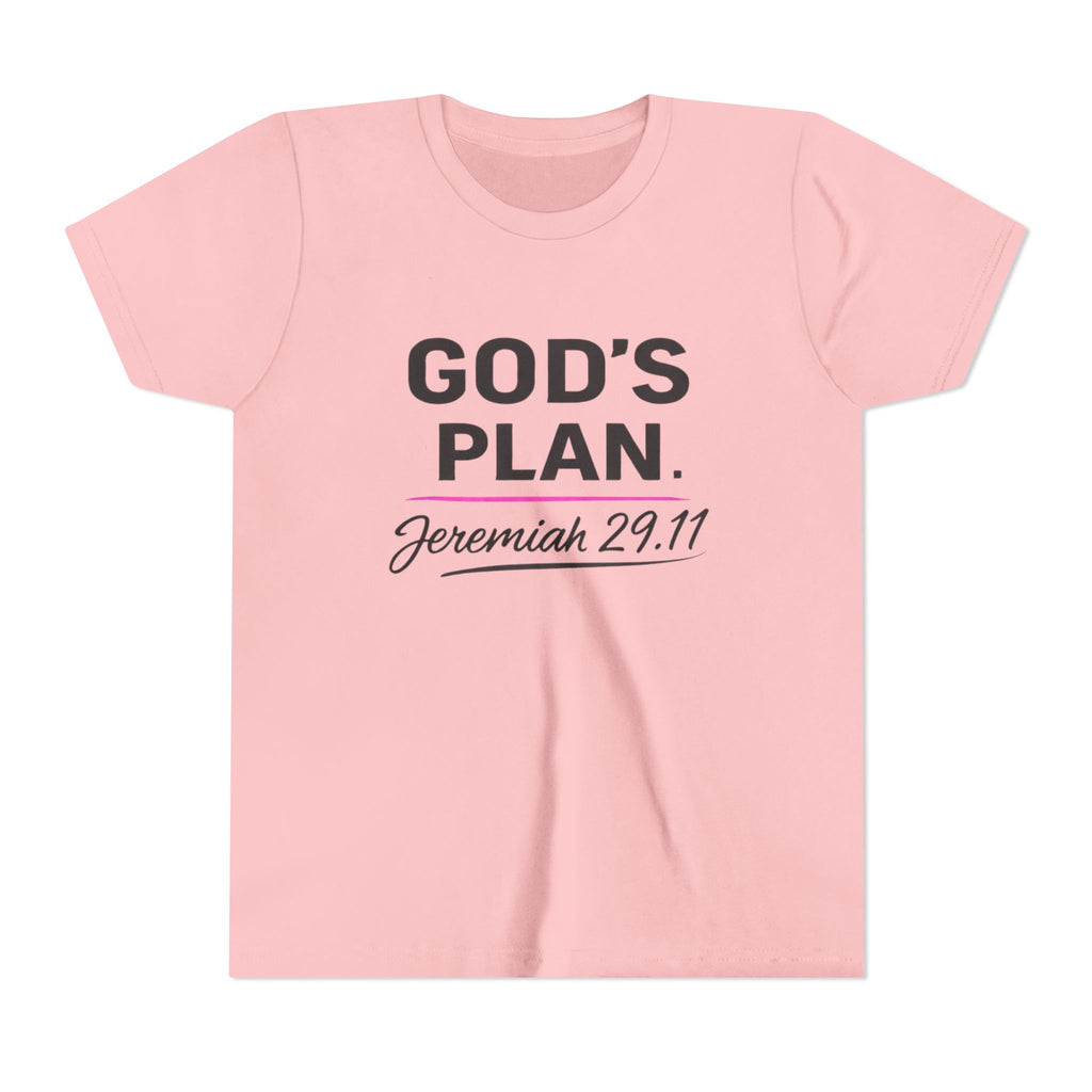 Girls Youth Tee — "God's Plan" Jeremiah 29:11 Christian Faith T-shirt