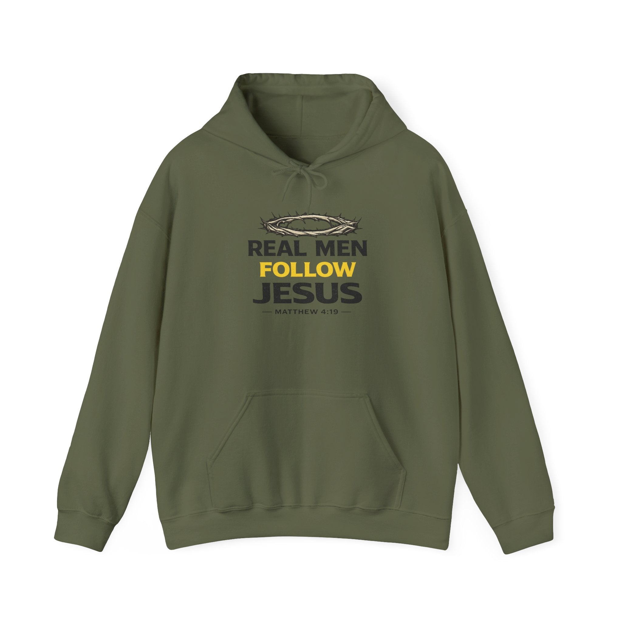 Real Men Follow Jesus Hoodie — Christian Faith Sweatshirt (Matthew 4:19)