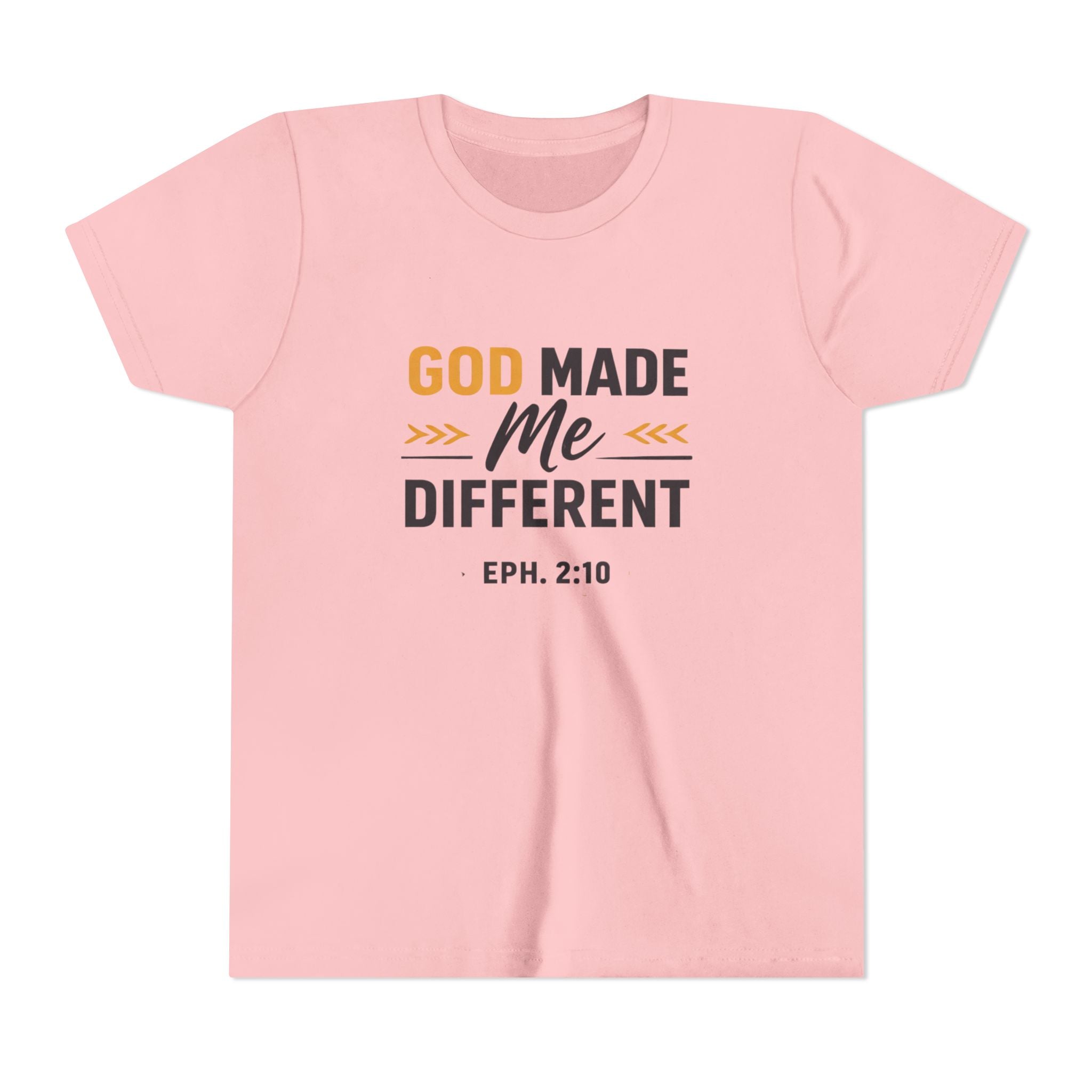 Girls Youth Tee – "God Made Me Different" Christian Kids T‑Shirt (Eph. 2:10)