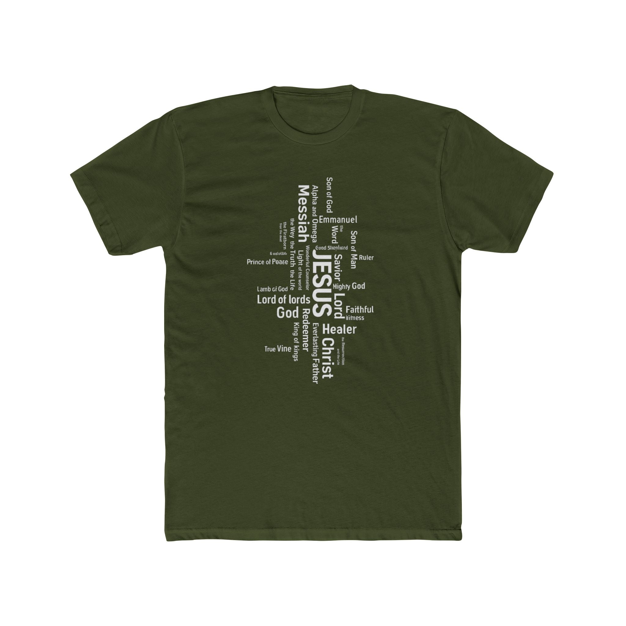 Mens Christian Jesus Word Cloud T-Shirt — Faith-Based Cross Tee
