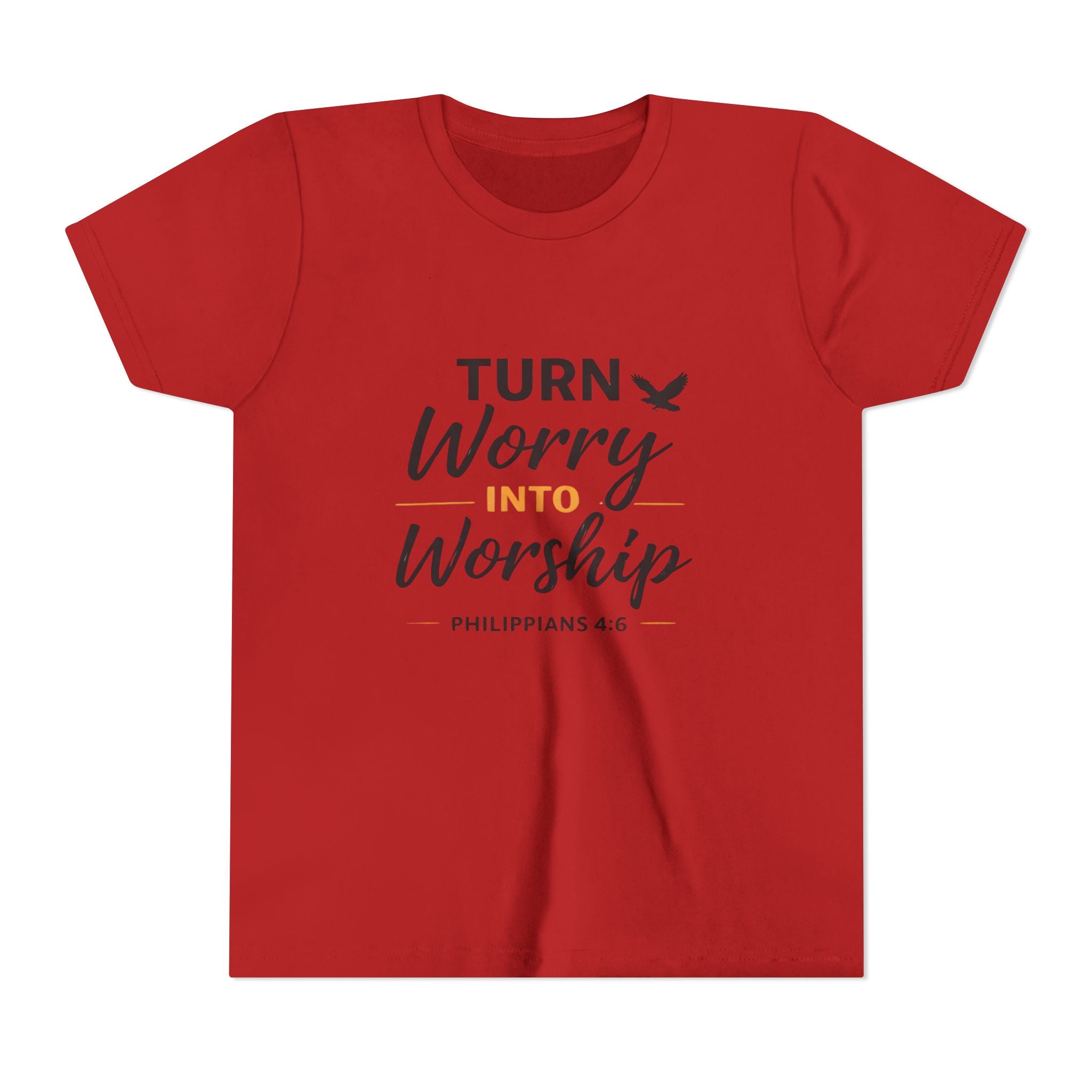 Girls Youth Tee - "Turn Worry Into Worship" Philippians 4:6 Christian Kids Shirt
