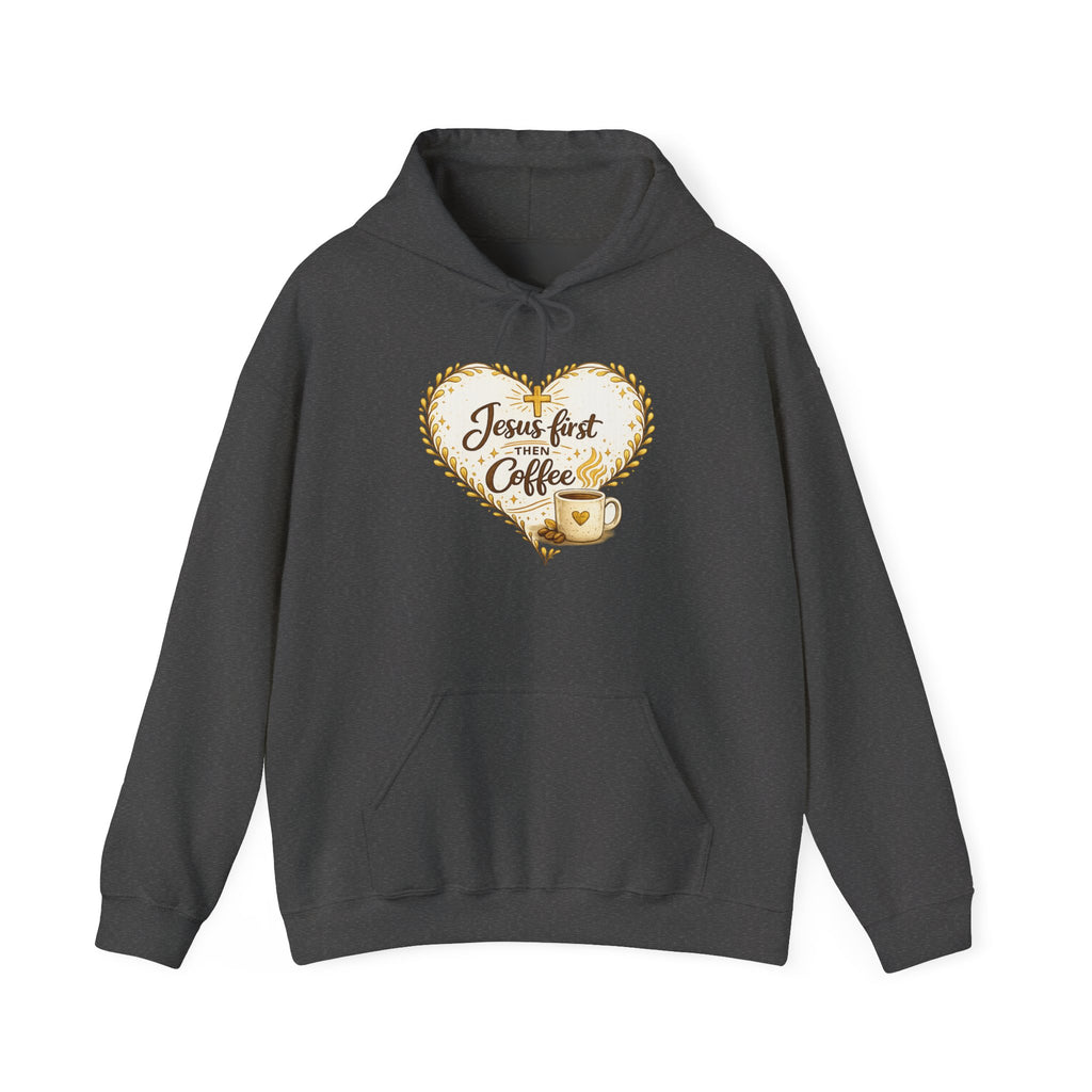Womens Jesus First Coffee Hoodie – Christian Faith & Coffee Heart Design