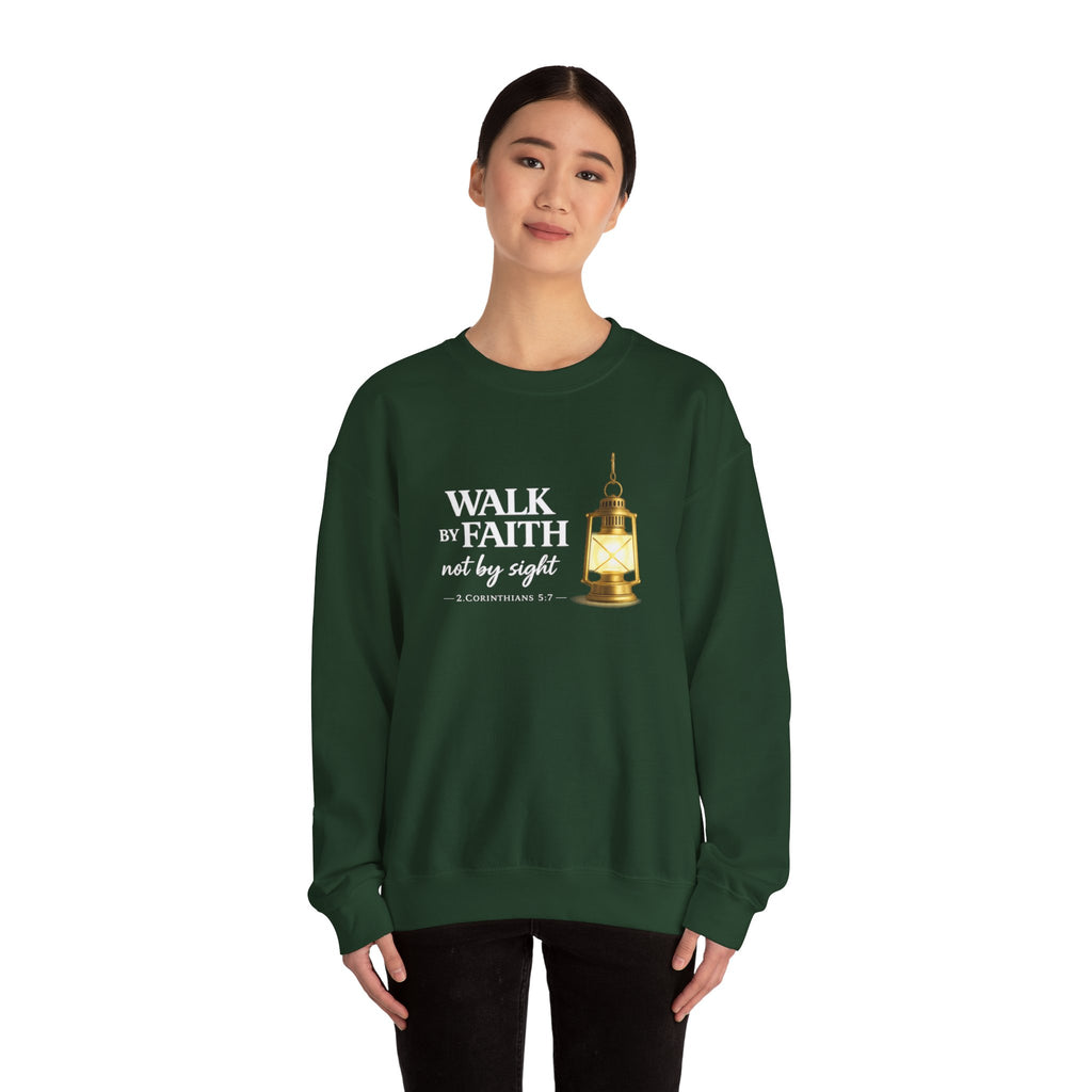 Womens "Walk By Faith Not By Sight" Classic White Crewneck Sweatshirt