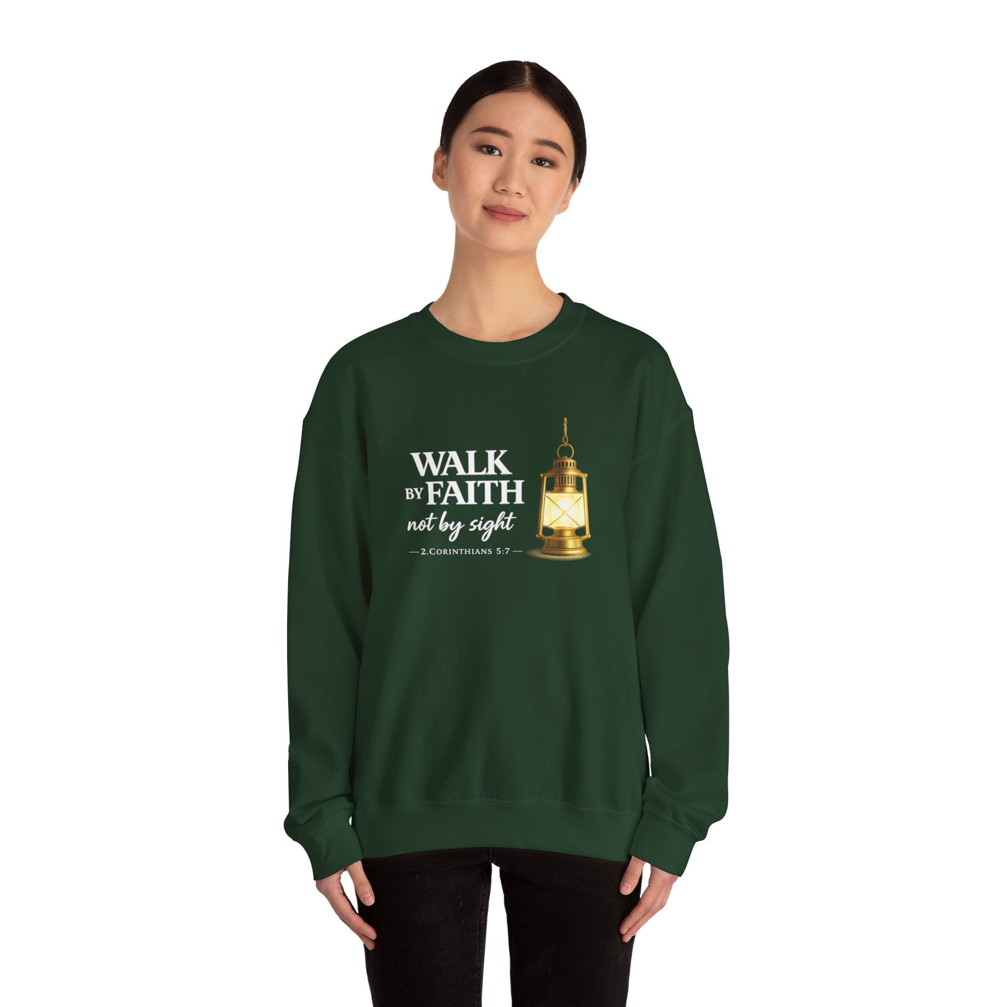 Womens "Walk By Faith Not By Sight" Classic White Crewneck Sweatshirt