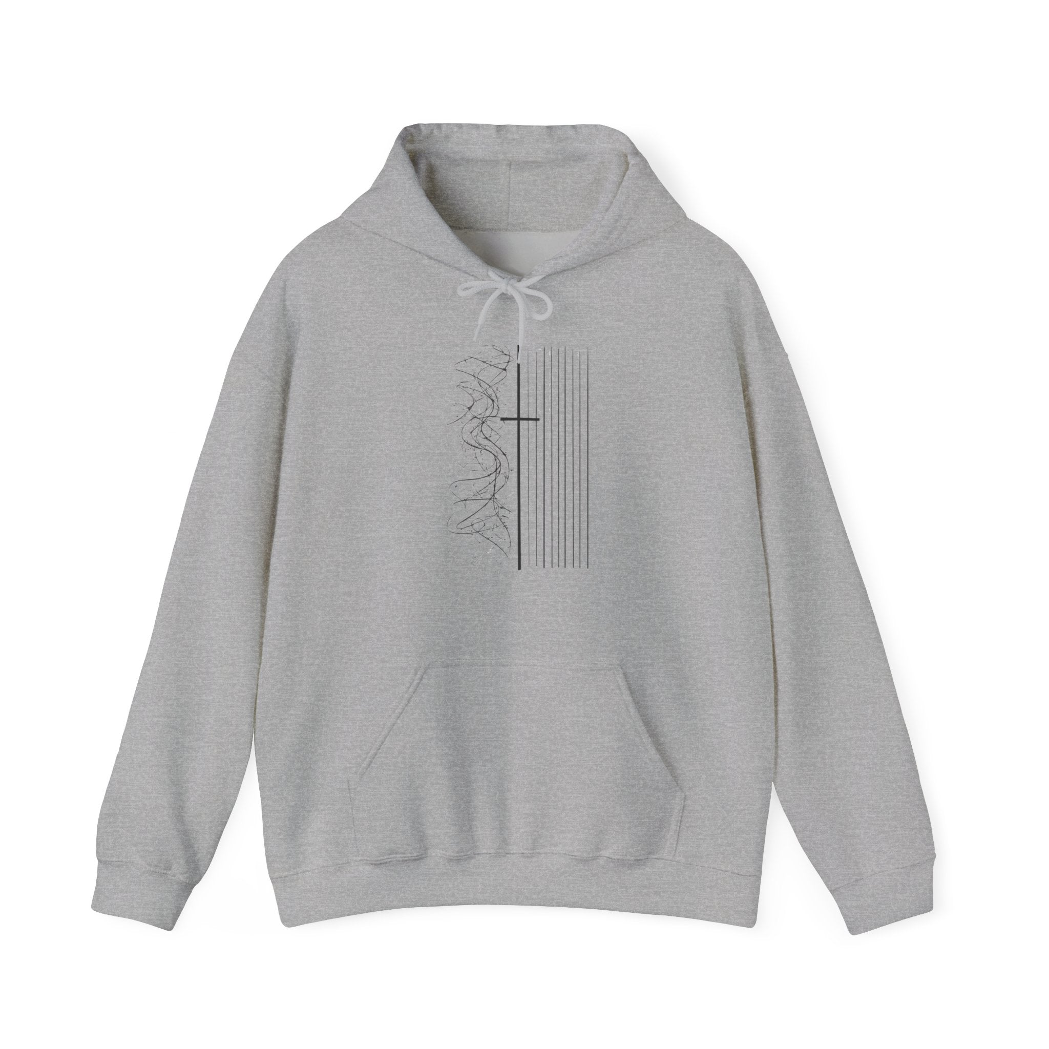 Mens Minimalist Cross Lines Hoodie — Modern Christian Graphic Pullover