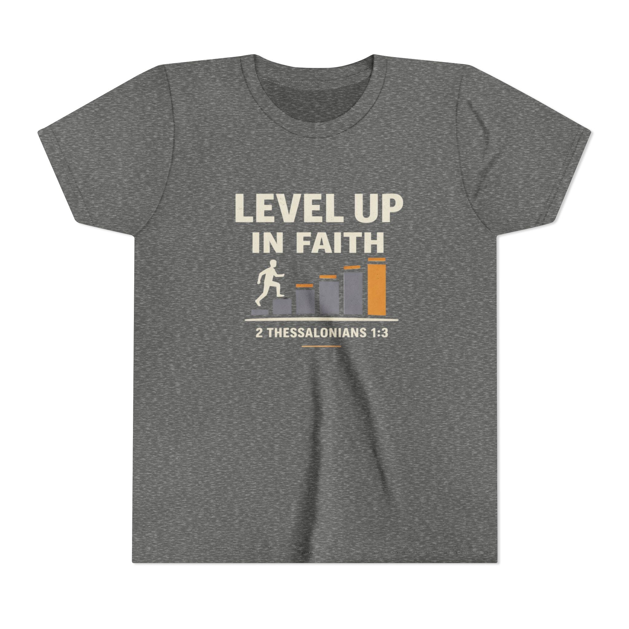 Boys Youth Tee - "Level Up in Faith" Christian Kids T-Shirt (2 Thessalonians 1:3)
