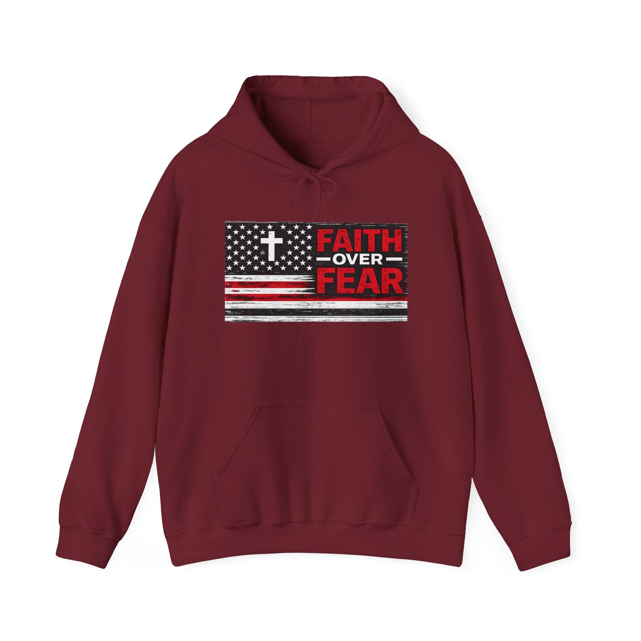 Faith Over Fear Hoodie — Christian Flag Cross Pullover