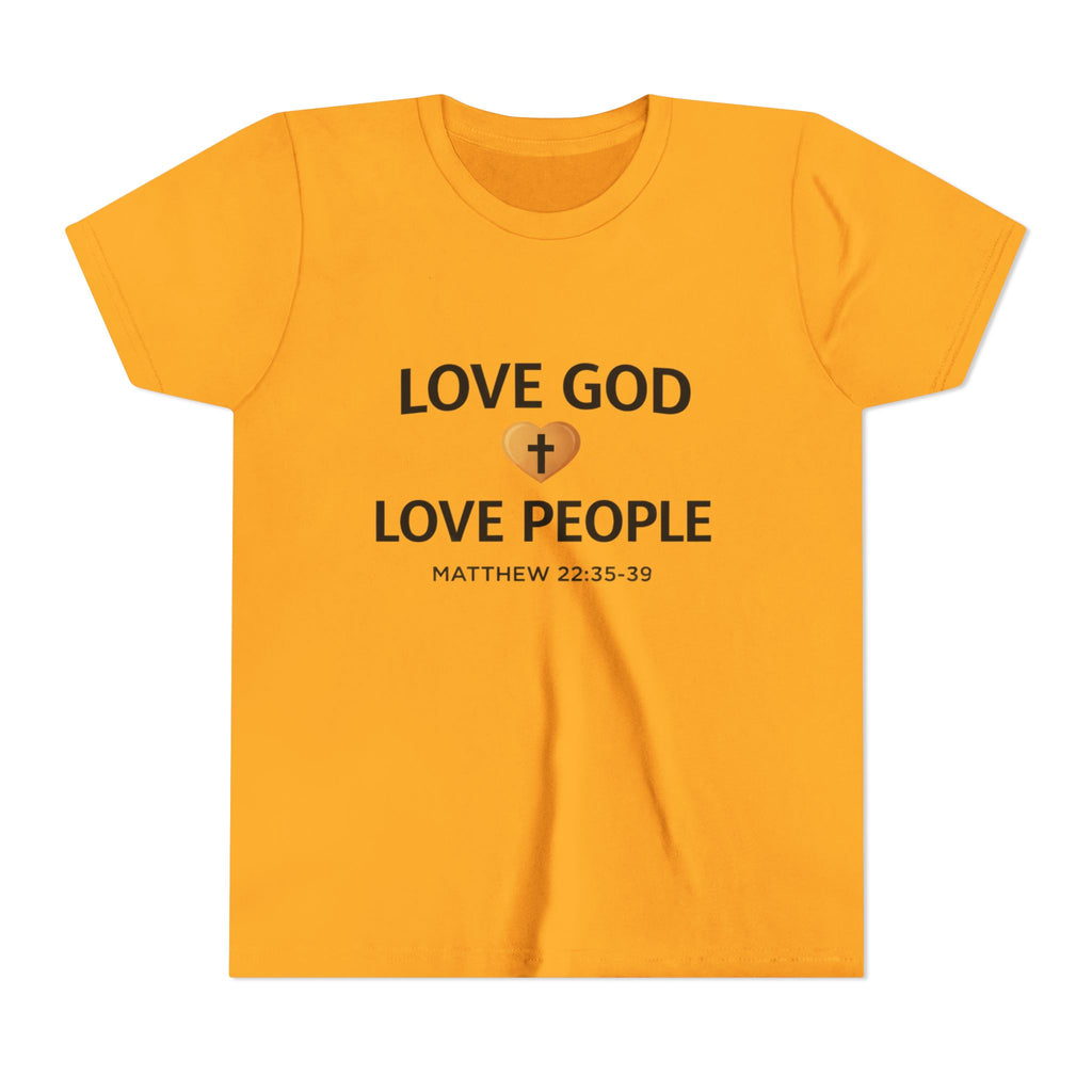 Boys Youth Tee — "Love God Love People" Bible Verse Matthew 22:37-39 Christian Kids Shirt