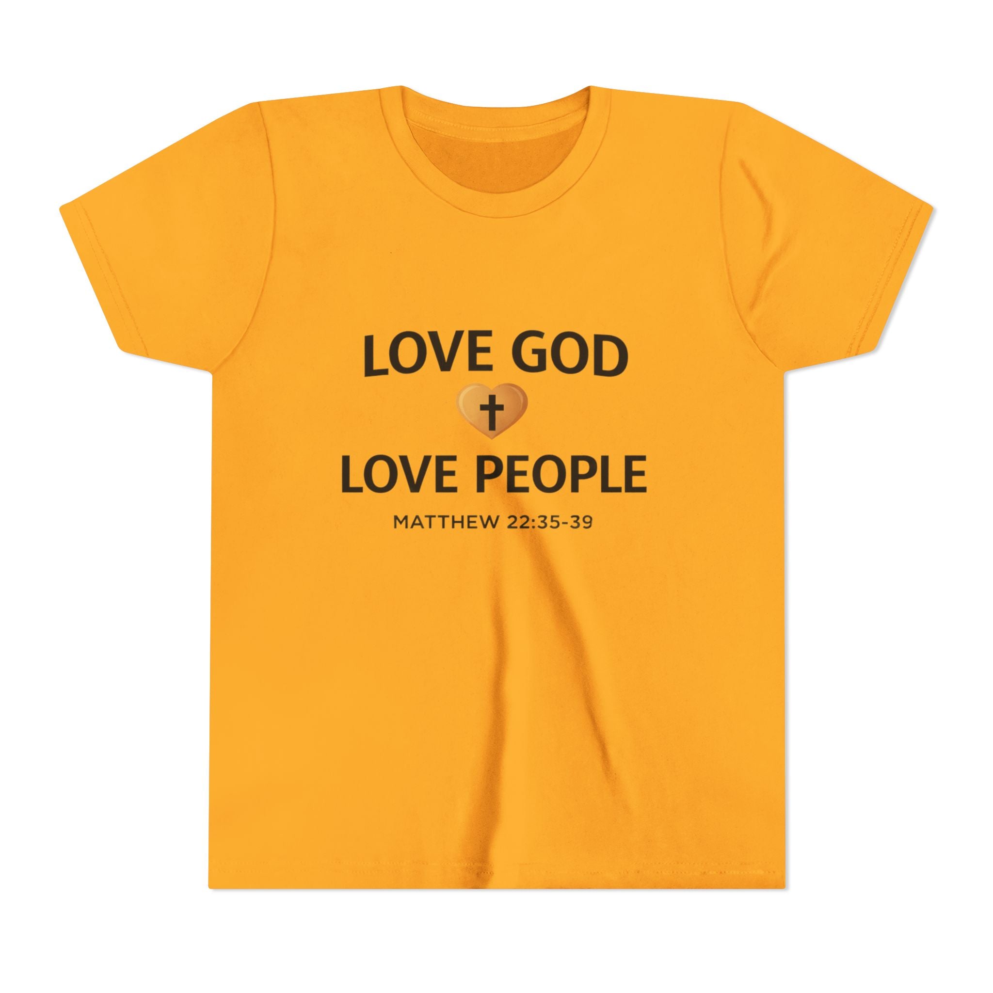 Girls Youth Tee — "Love God Love People" Bible Verse Matthew 22:37-39 Christian Kids Shirt