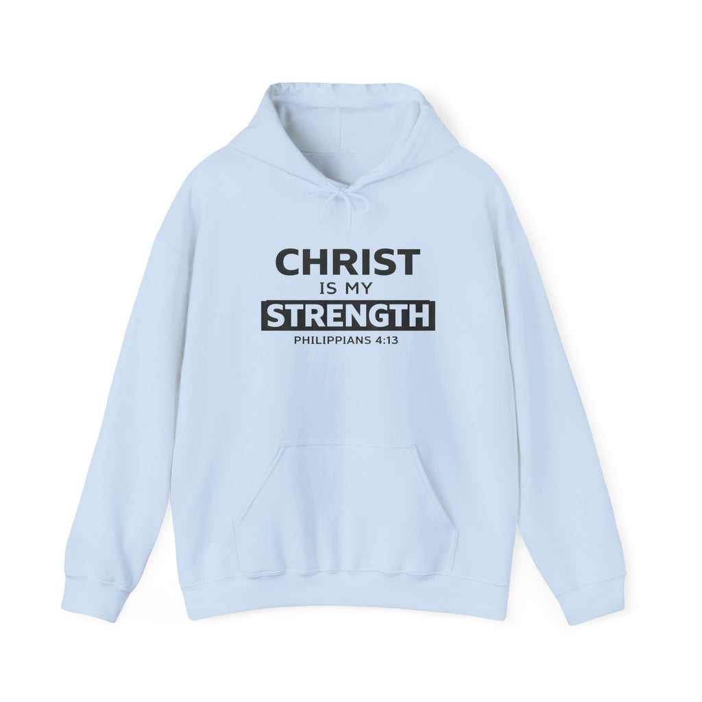 Mens Christian Hoodie — "Christ Is My Strength" Philippians 4:13 Faith Sweatshirt
