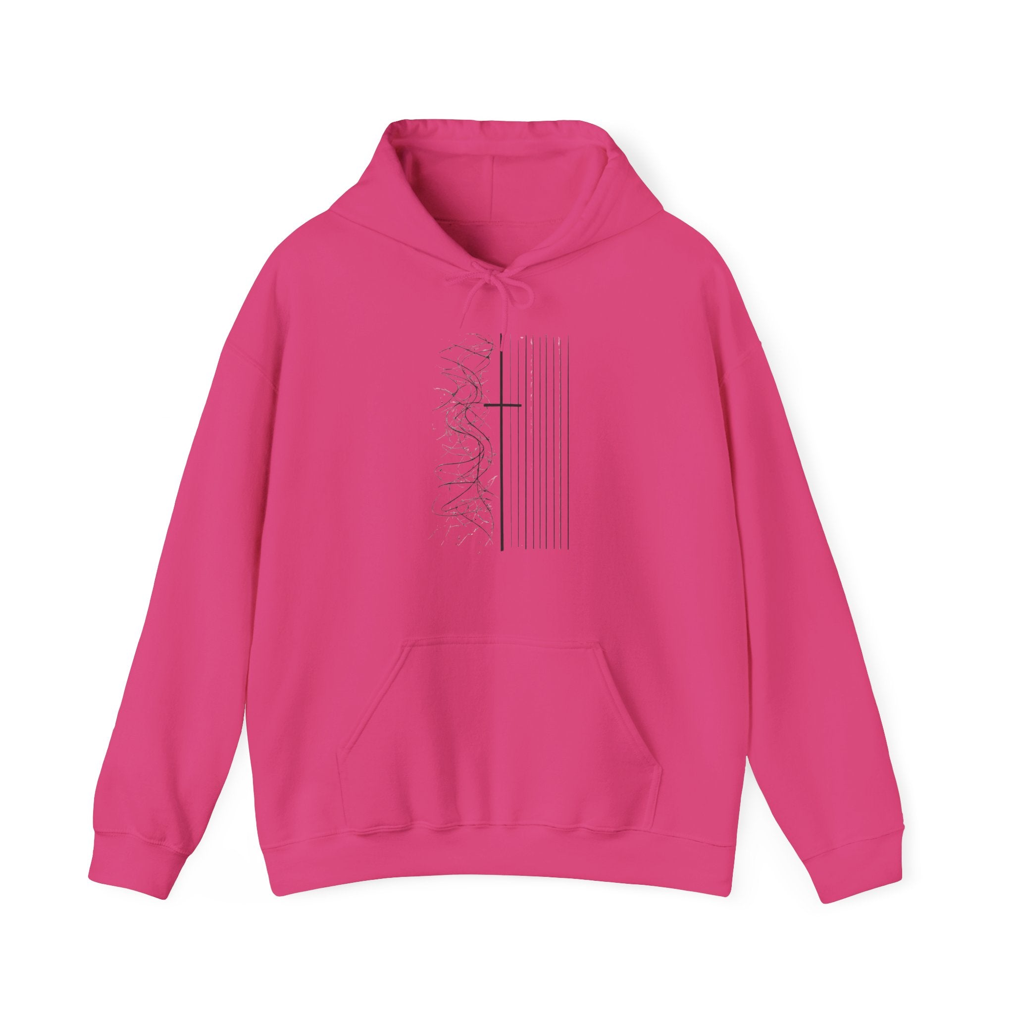 Mens Minimalist Cross Lines Hoodie — Modern Christian Graphic Pullover