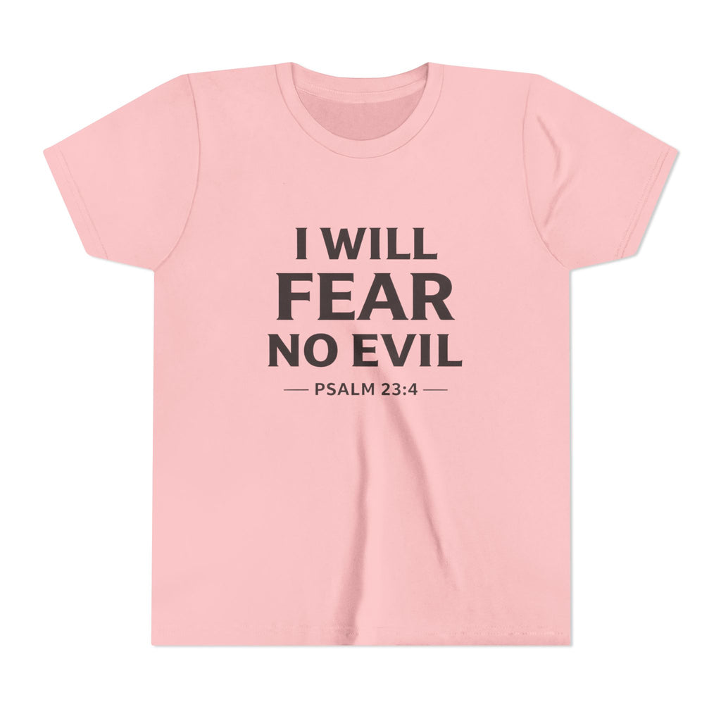 Boys Youth Tee – “I Will Fear No Evil” Psalm 23:4 Christian Faith Shirt
