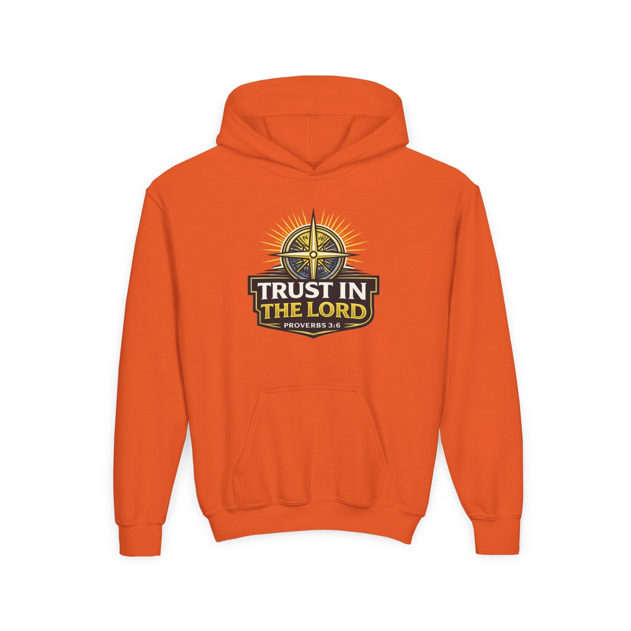 Youth Hoodie — "Trust in the Lord" Christian Compass Sweatshirt (Proverbs 3:5)