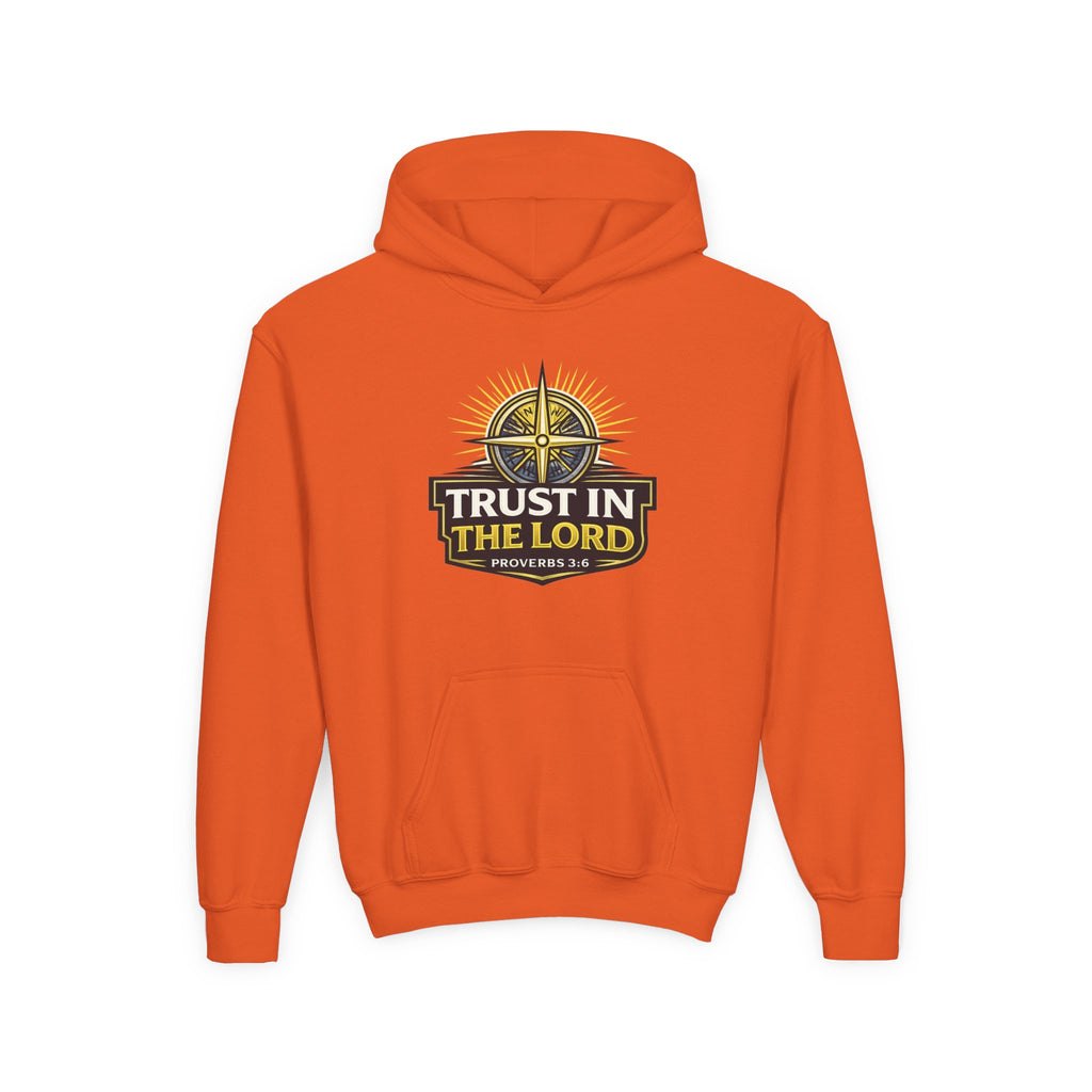 Youth Hoodie — "Trust in the Lord" Christian Compass Sweatshirt (Proverbs 3:5)
