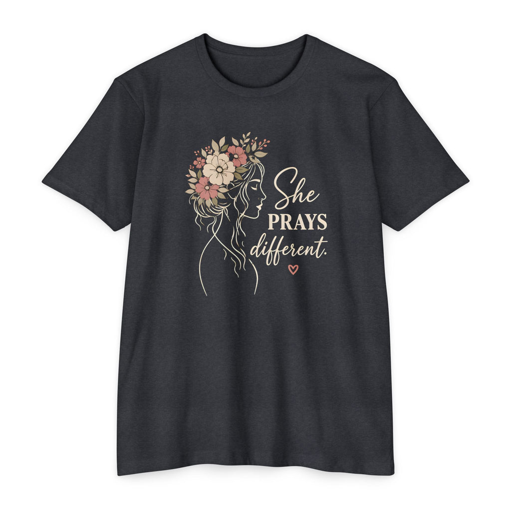 "She Prays Different" Floral Faith Tee