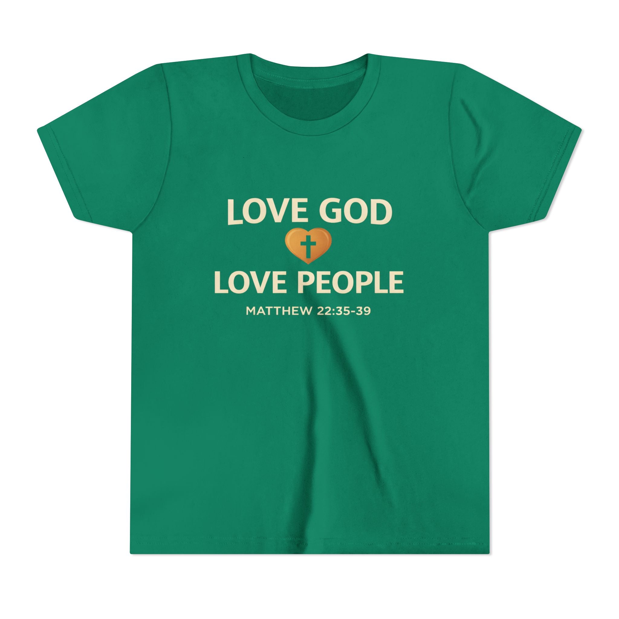 Girls Youth Tee — "Love God Love People" Bible Verse Matthew 22:37-39 Christian Kids Shirt