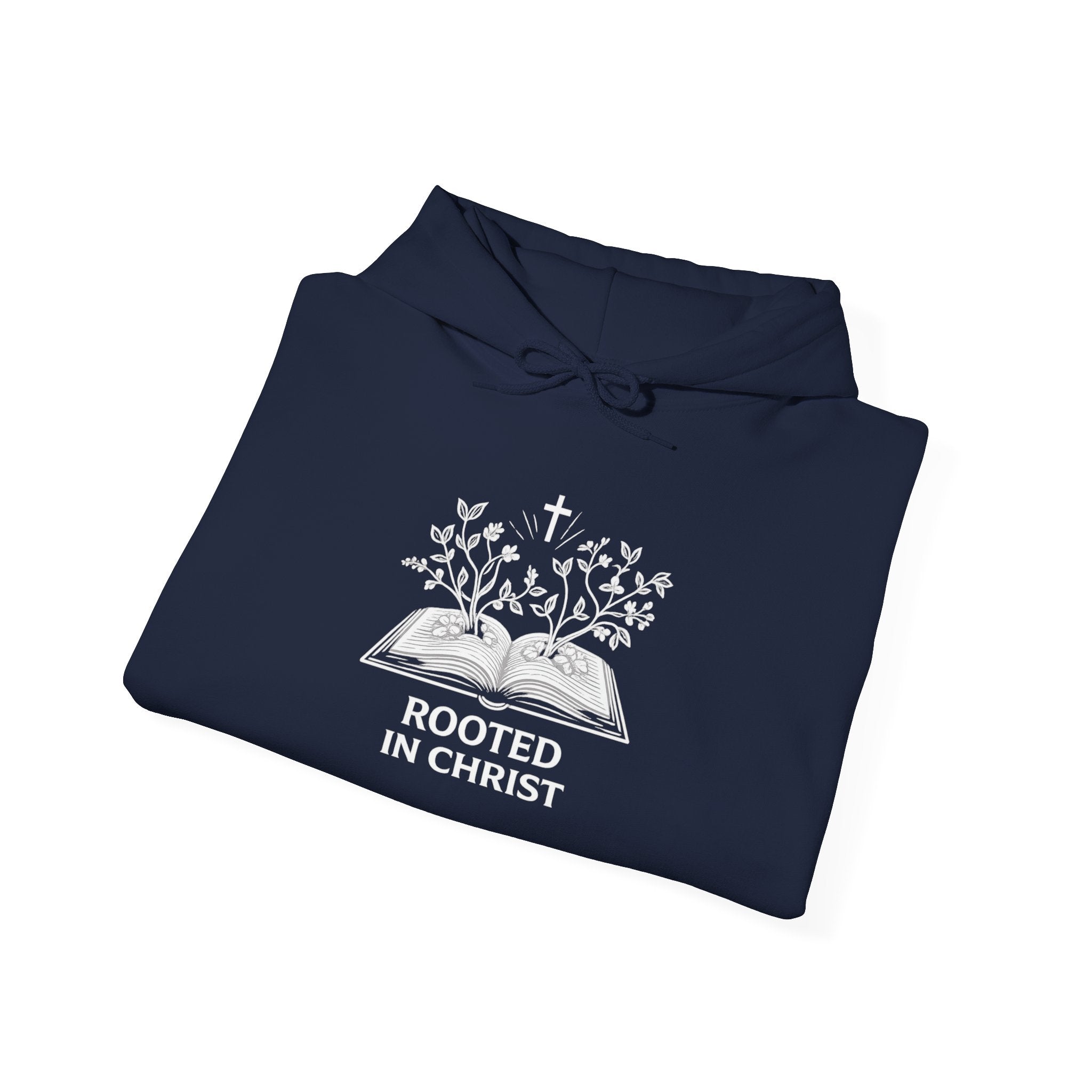 Mens Christian Hoodie — "Rooted in Christ" Bible Floral Design