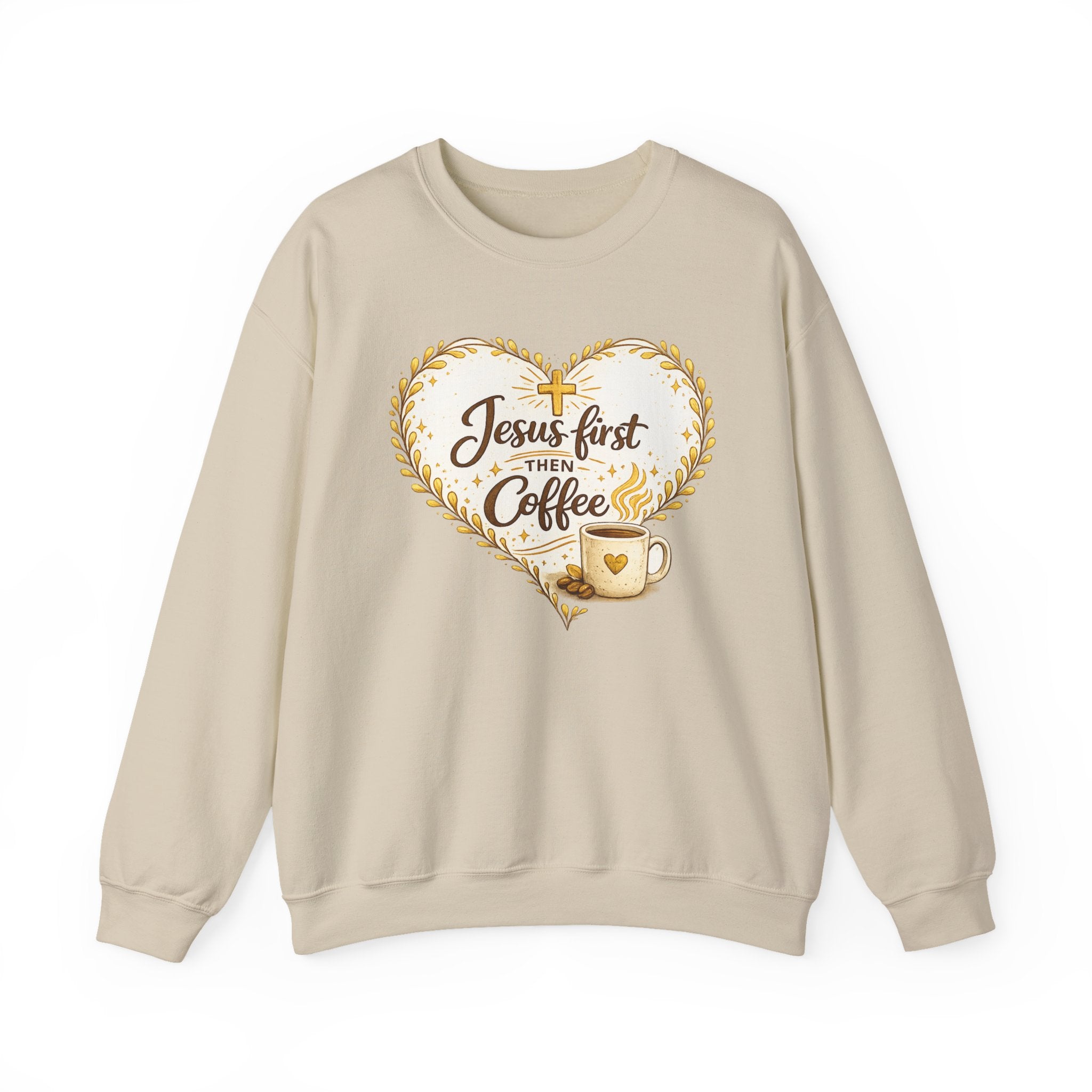Womens Jesus First Then Coffee Sweatshirt — Christian Coffee Lover Crewneck