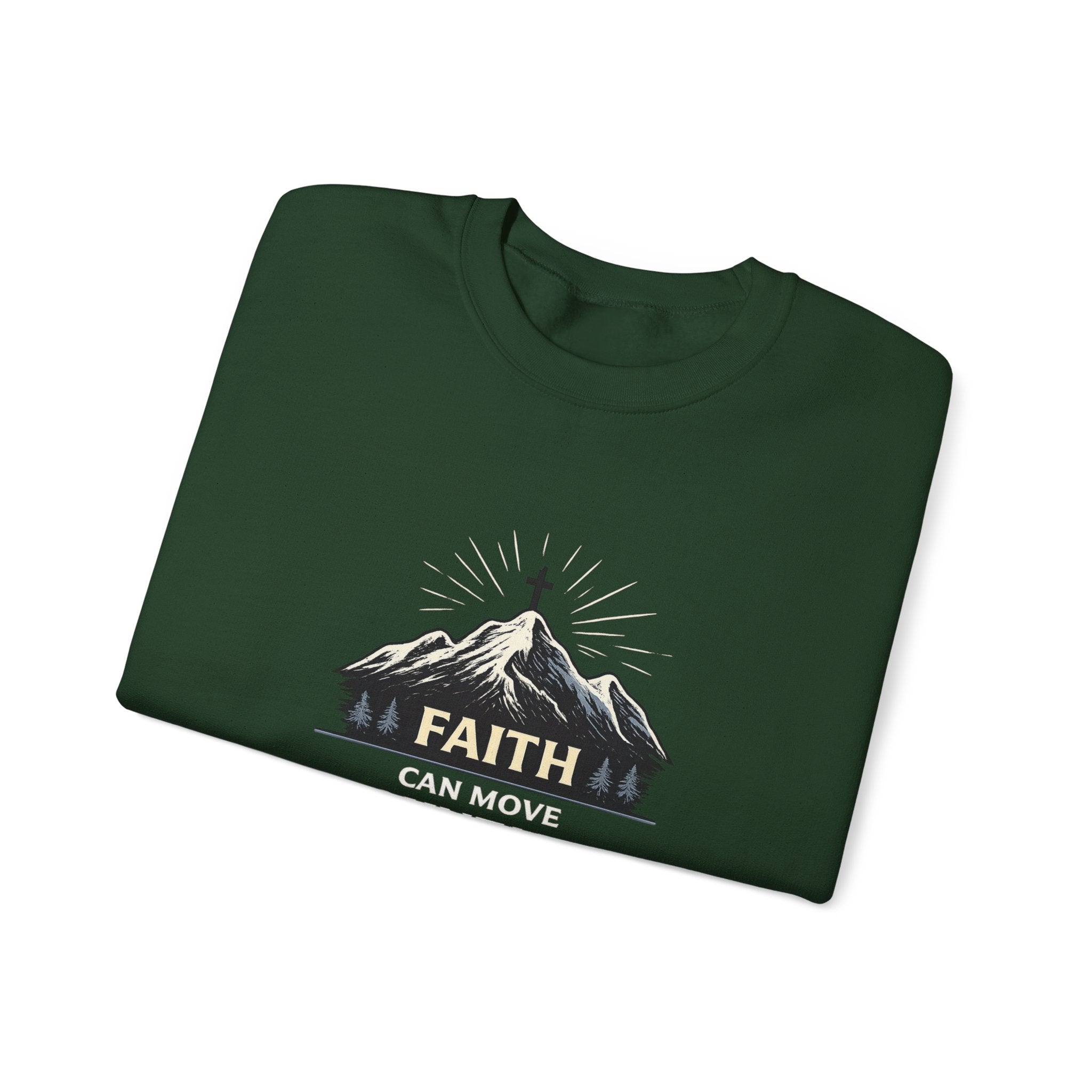Womens Faith Can Move Mountains Crewneck Sweatshirt – Christian Inspirational Pullover