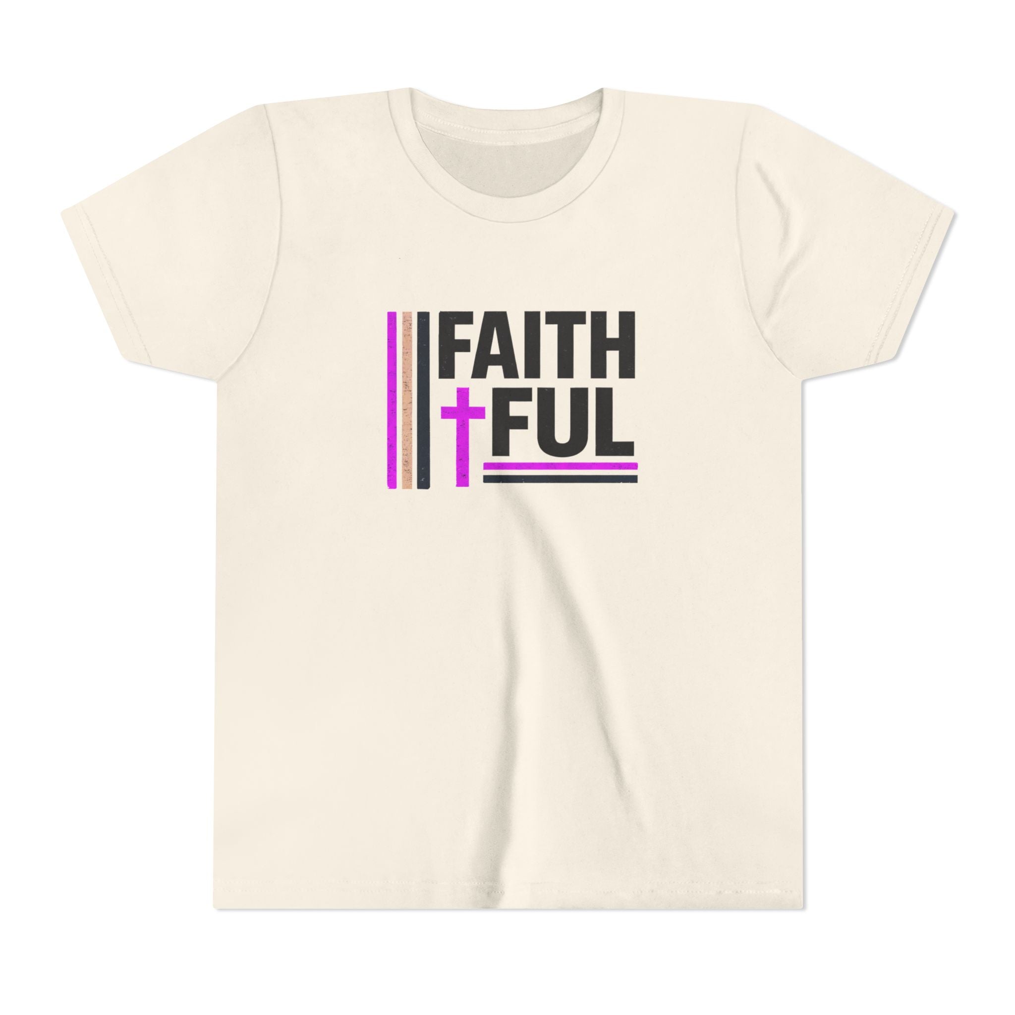 Girls Faithful Youth Tee — Kids Christian Cross T-Shirt (Pink & Black)