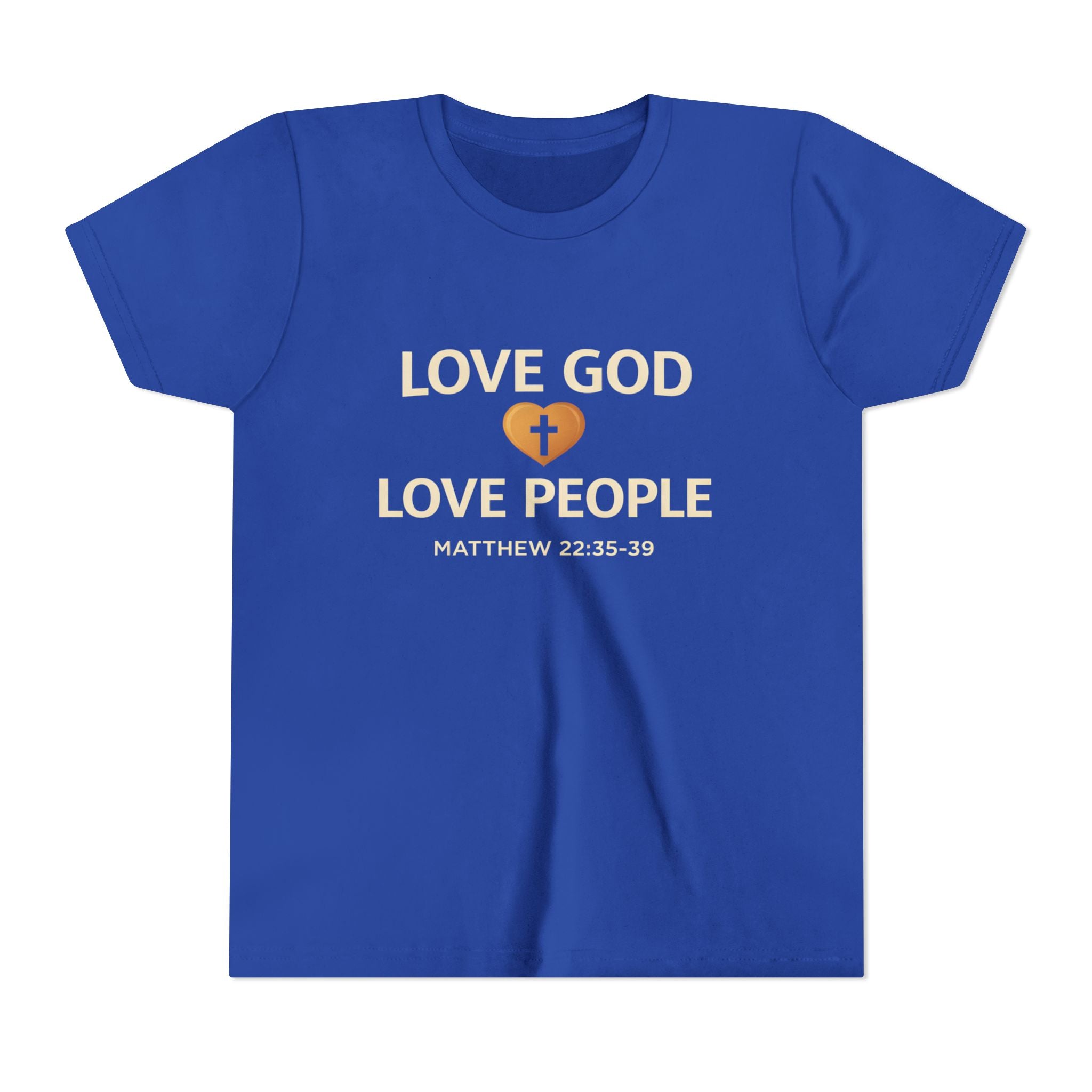 Boys Youth Tee — "Love God Love People" Bible Verse Matthew 22:37-39 Christian Kids Shirt
