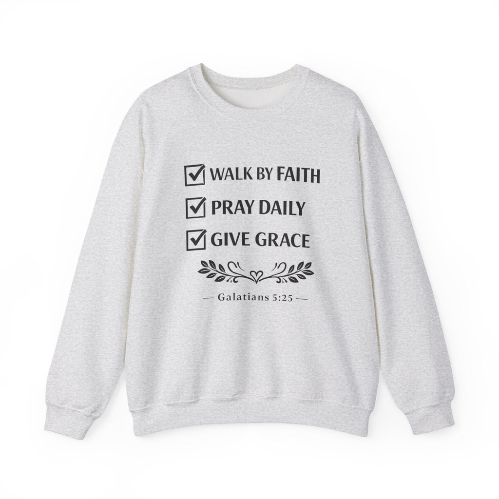 Women Faith Checklist Crewneck Sweatshirt — "Walk by Faith, Pray Daily, Give Grace"