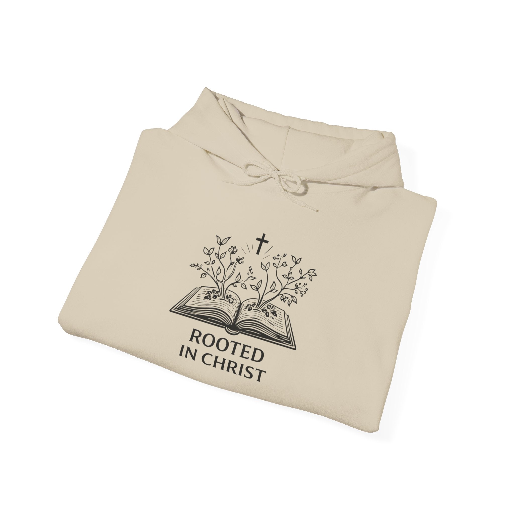 Mens Christian Hoodie — "Rooted in Christ" Bible Floral Design