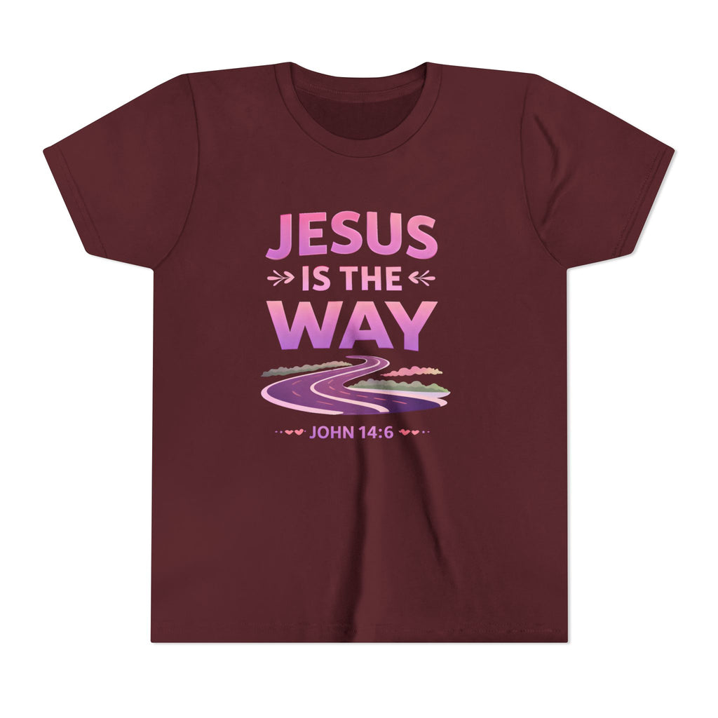 Girls Youth Tee — "Jesus Is The Way" Christian Kids T-Shirt (John 14:6)