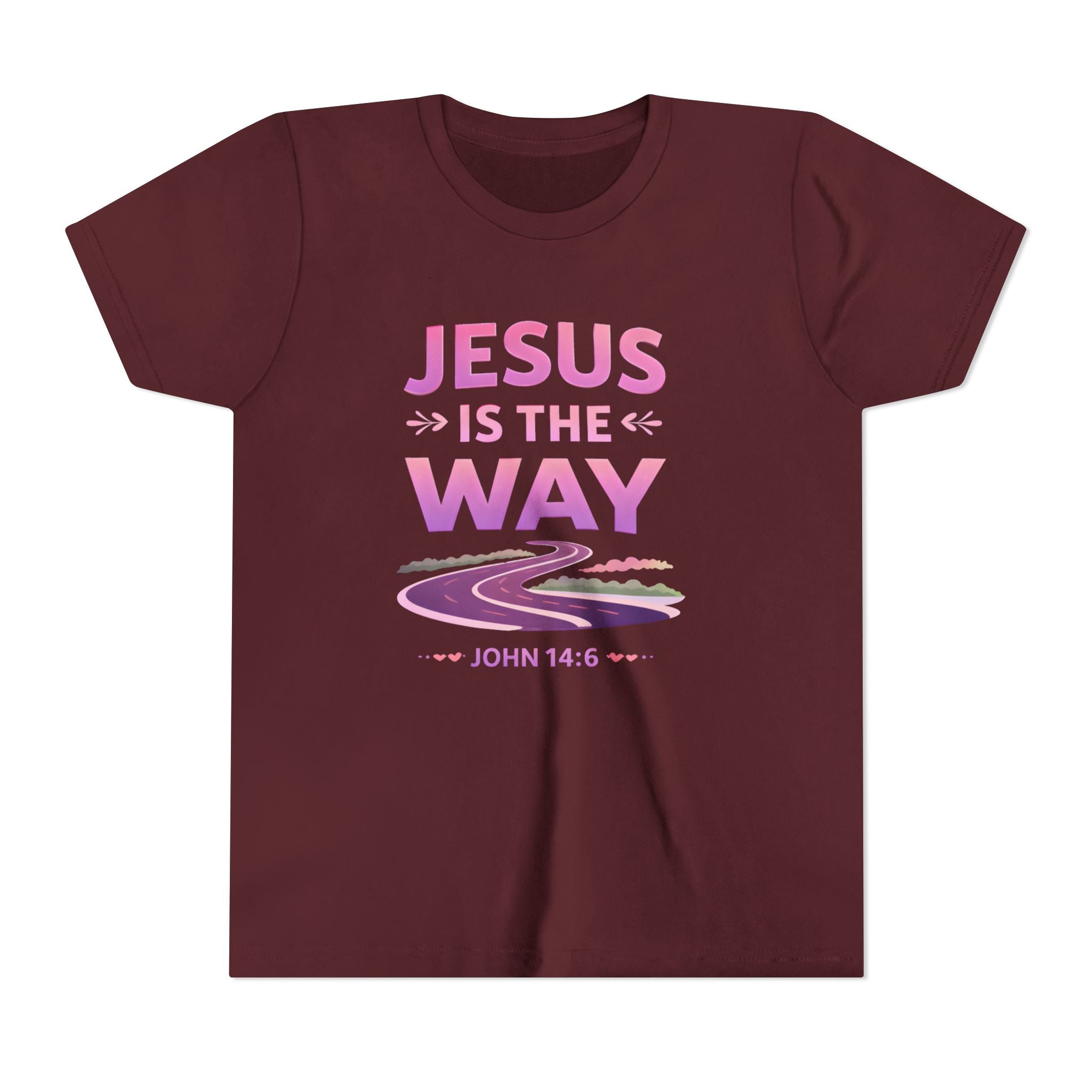 Girls Youth Tee — "Jesus Is The Way" Christian Kids T-Shirt (John 14:6)