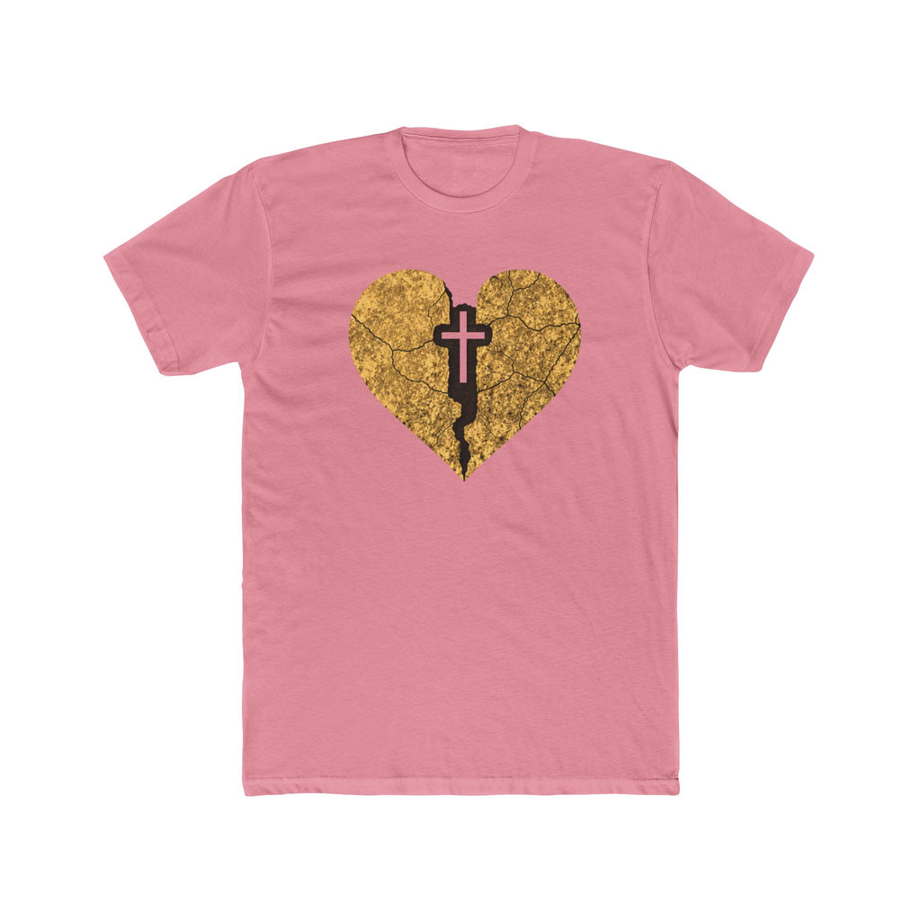 Cracked Gold Heart with Cross T-Shirt | Christian Faith Tee