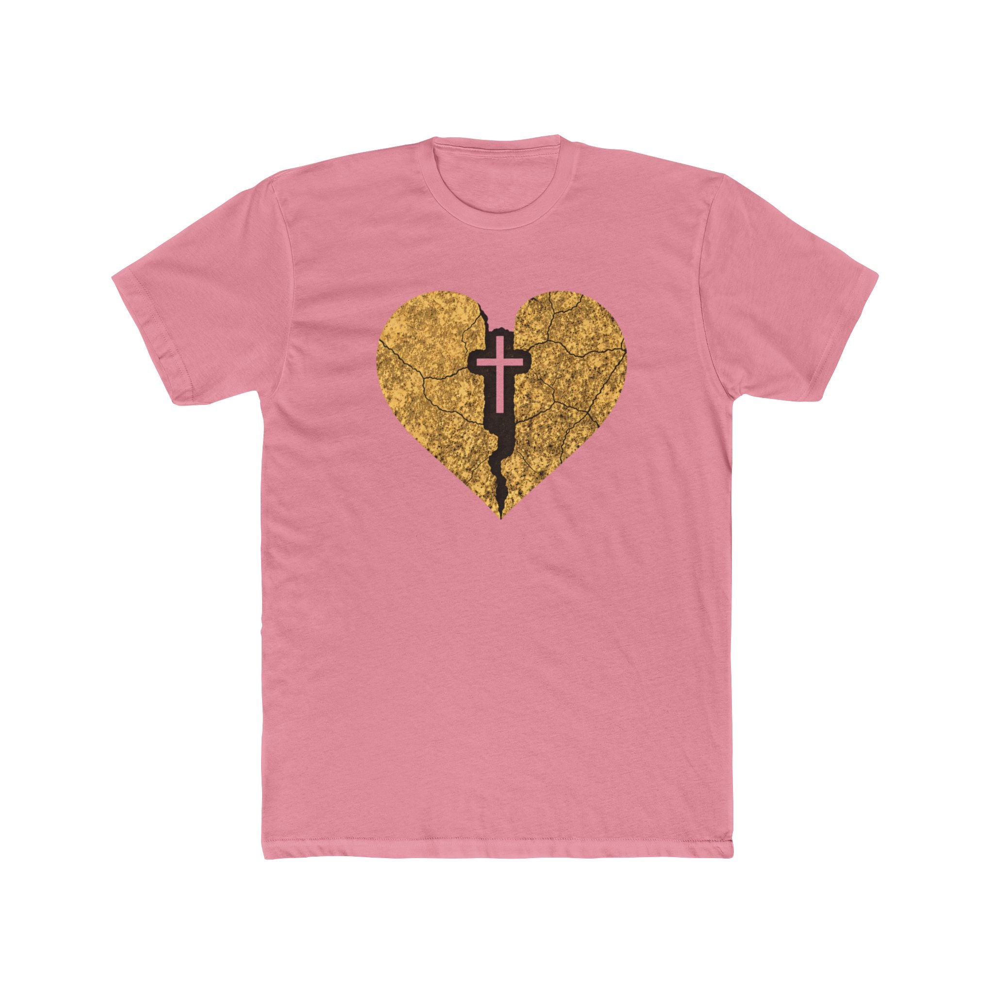 Cracked Gold Heart with Cross T-Shirt | Christian Faith Tee