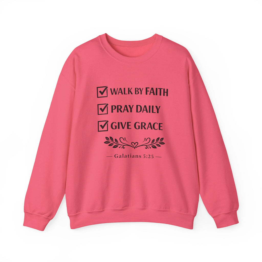 Women Faith Checklist Crewneck Sweatshirt — "Walk by Faith, Pray Daily, Give Grace"
