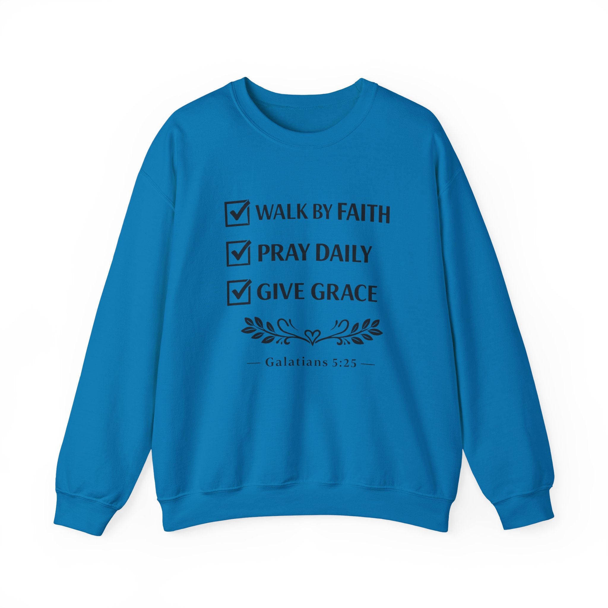 Women Faith Checklist Crewneck Sweatshirt — "Walk by Faith, Pray Daily, Give Grace"