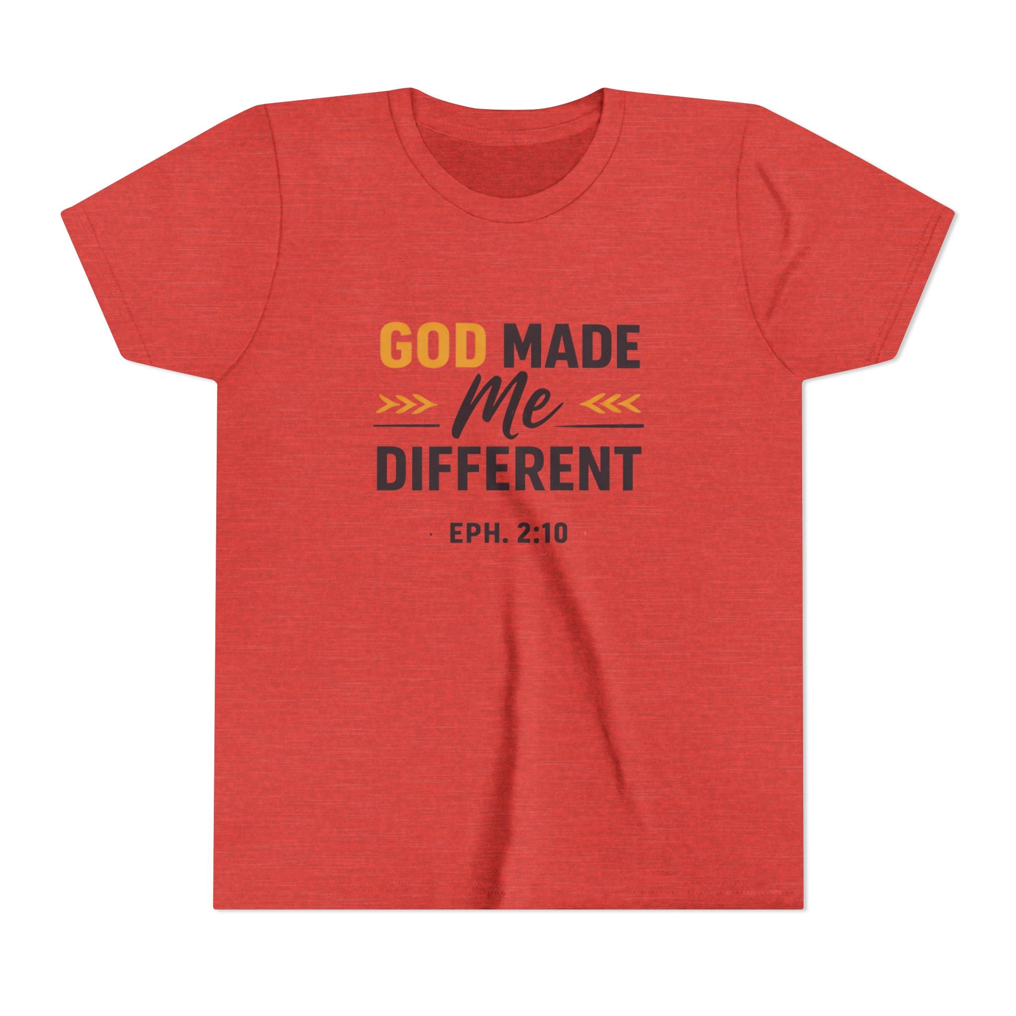 Girls Youth Tee – "God Made Me Different" Christian Kids T‑Shirt (Eph. 2:10)