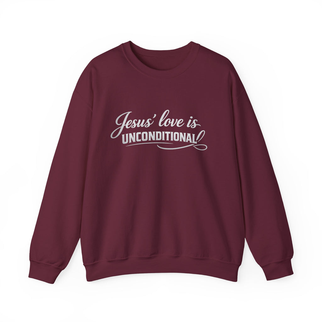 Womens Crewneck Sweatshirt — "Jesus' Love Is Unconditional" Faith Graphic