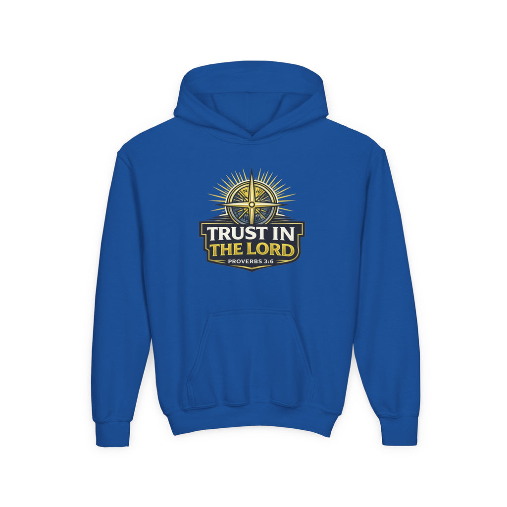 Youth Hoodie — "Trust in the Lord" Christian Compass Sweatshirt (Proverbs 3:5)