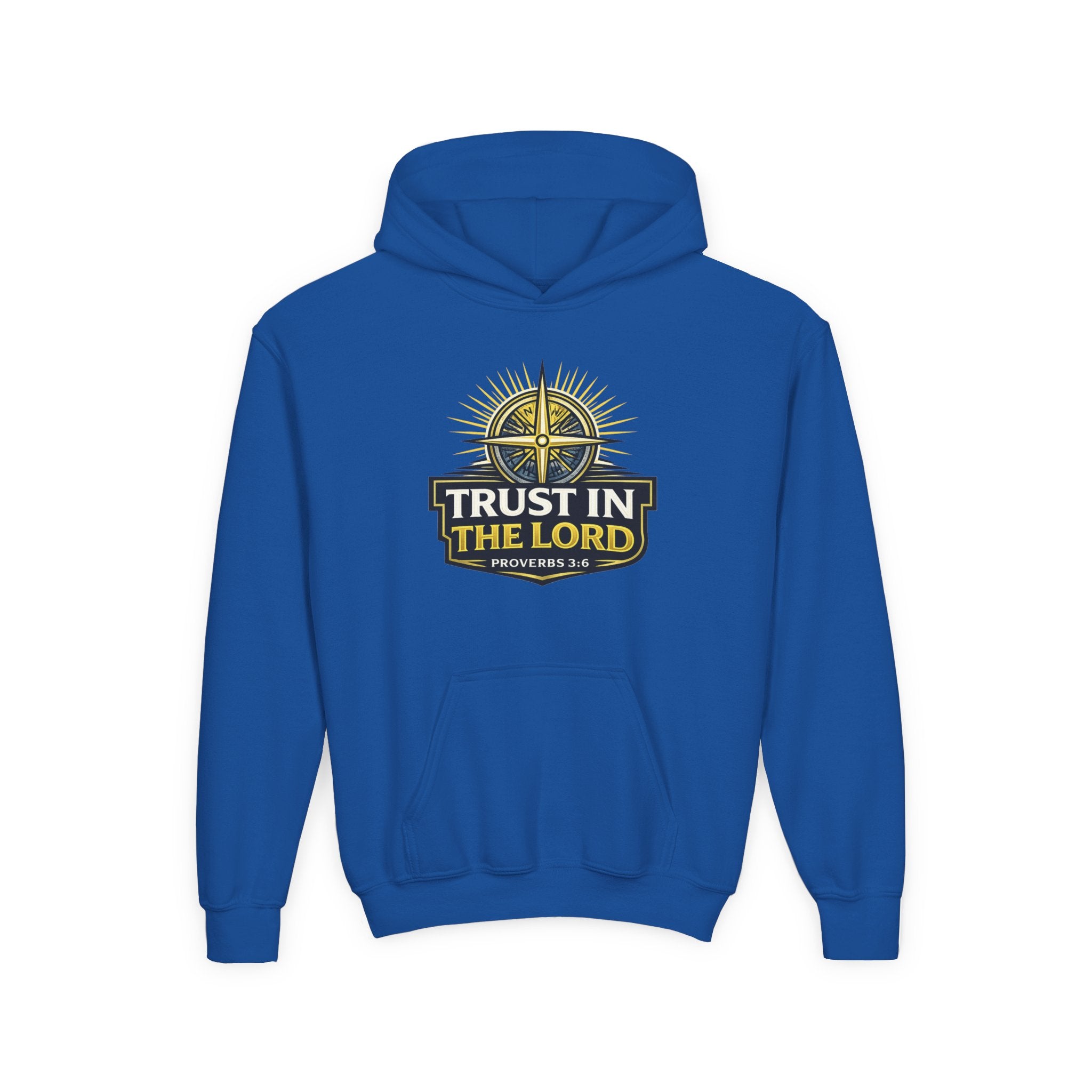 Youth Hoodie — "Trust in the Lord" Christian Compass Sweatshirt (Proverbs 3:5)