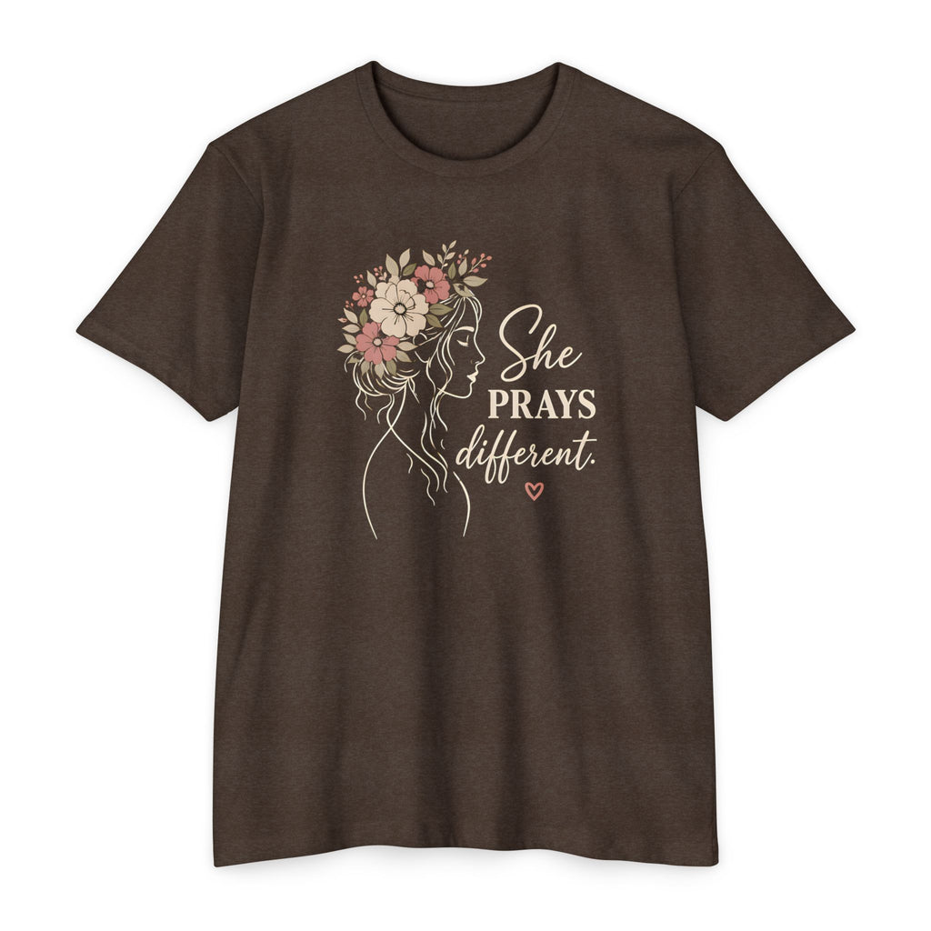 "She Prays Different" Floral Faith Tee
