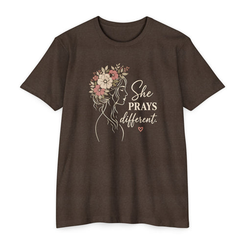 "She Prays Different" Floral Faith Tee